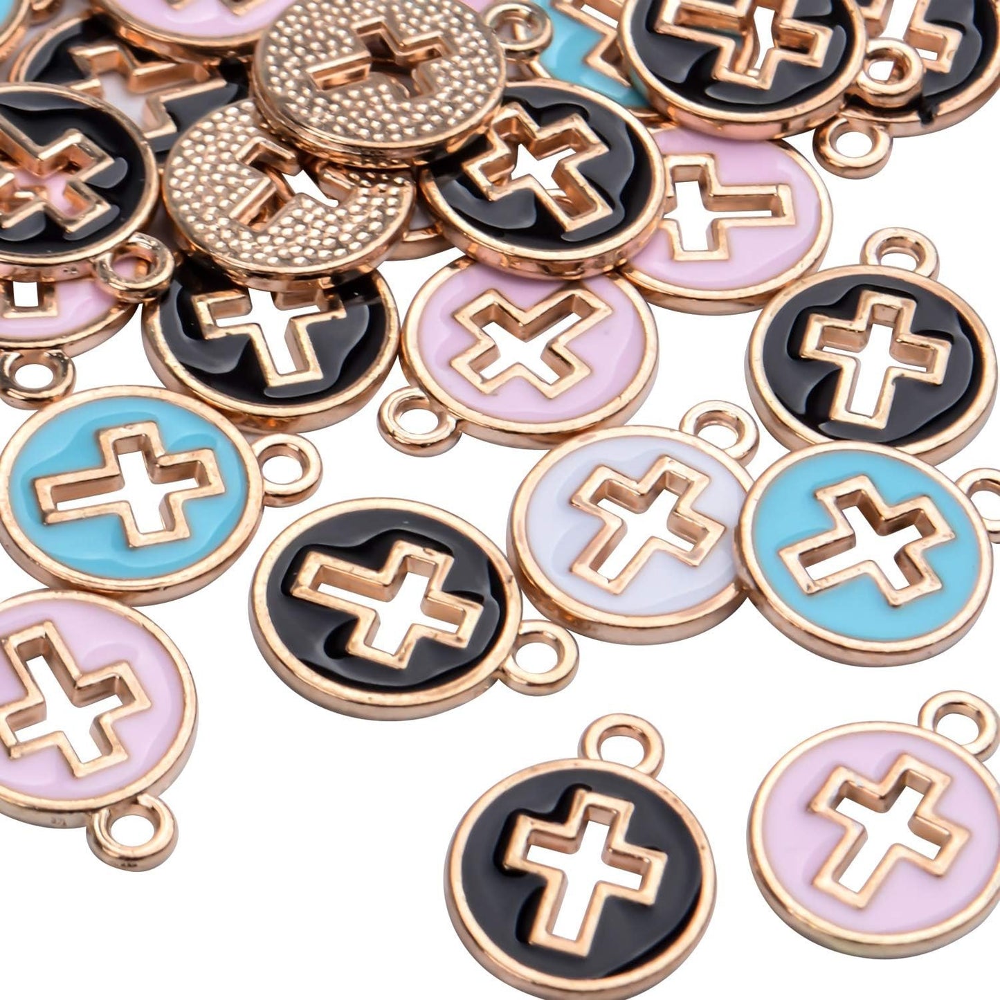 40pcs Round Enamel Cross Charms Alloy Crucifix Charm Pendants for Jewelry Making Bracelet Necklace,4 Colors
