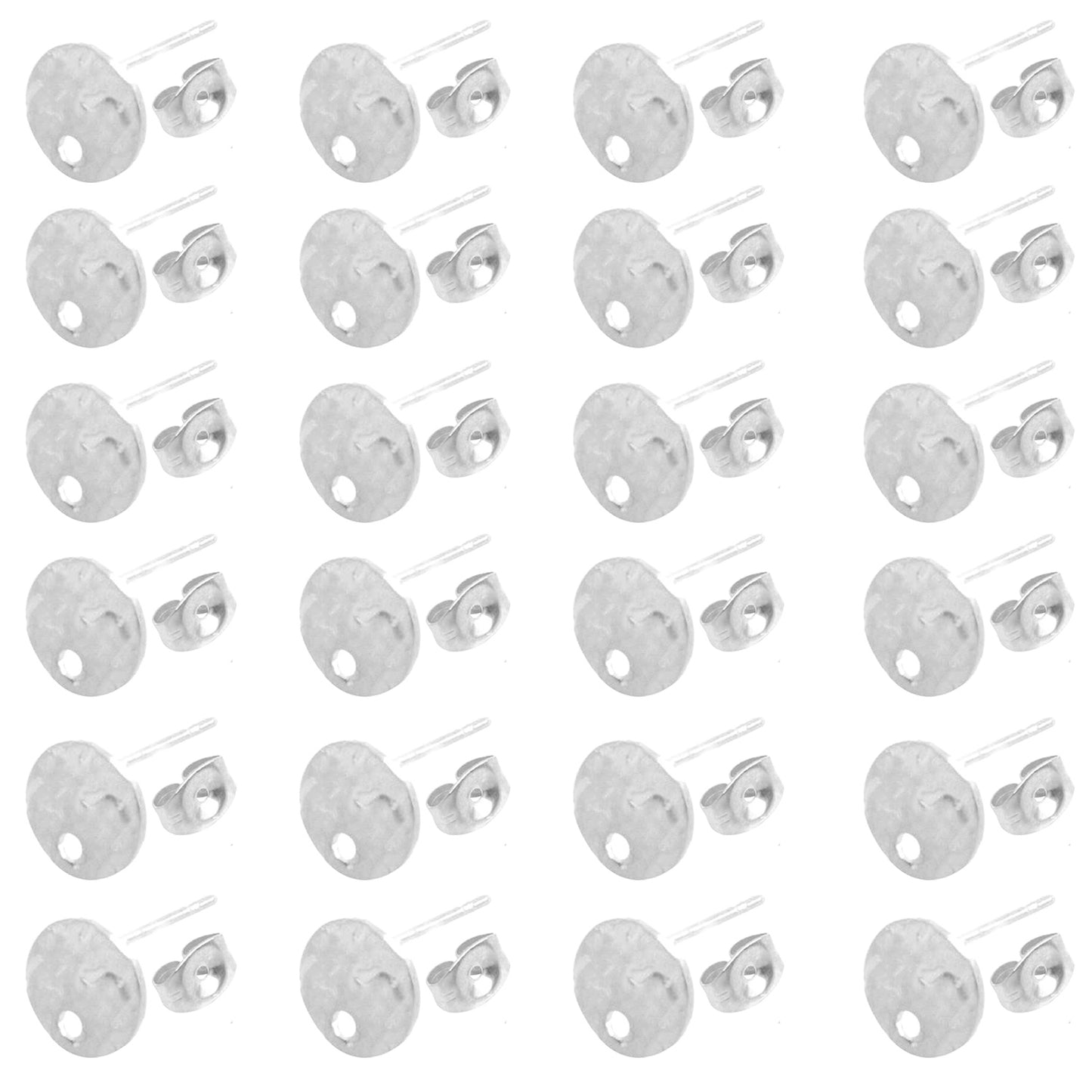 24pcs 3 Sizes Textured Blank Flat Round Stud Earring Findings Stainless Steel Earring Posts with Loop and 24pcs Butterfly Earring Backs for DIY Jewelry Making, 2 Colors