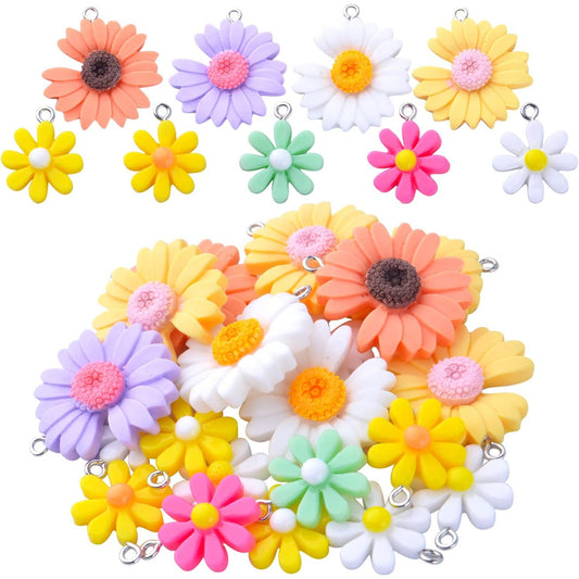20pcs Colorful Flower Pendant Charms Resin Daisy Flower Charm Pendants Daisy Bead Charms for DIY Earrings Necklace Bracelet Jewelry Crafts Making Accessory, 2 Styles