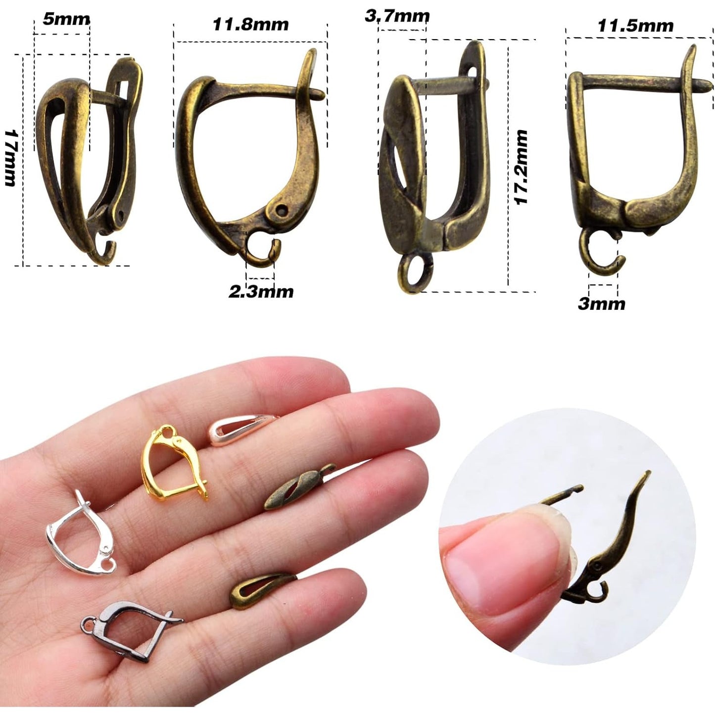 20pcs Brass French Earring Hooks Rectangle Round Shape Hypoallergenic Leverback Earrings Hooks Ear Wire with Open Loop Dangle Earrings for DIY Jewelry Making Supplies, 5 Colors