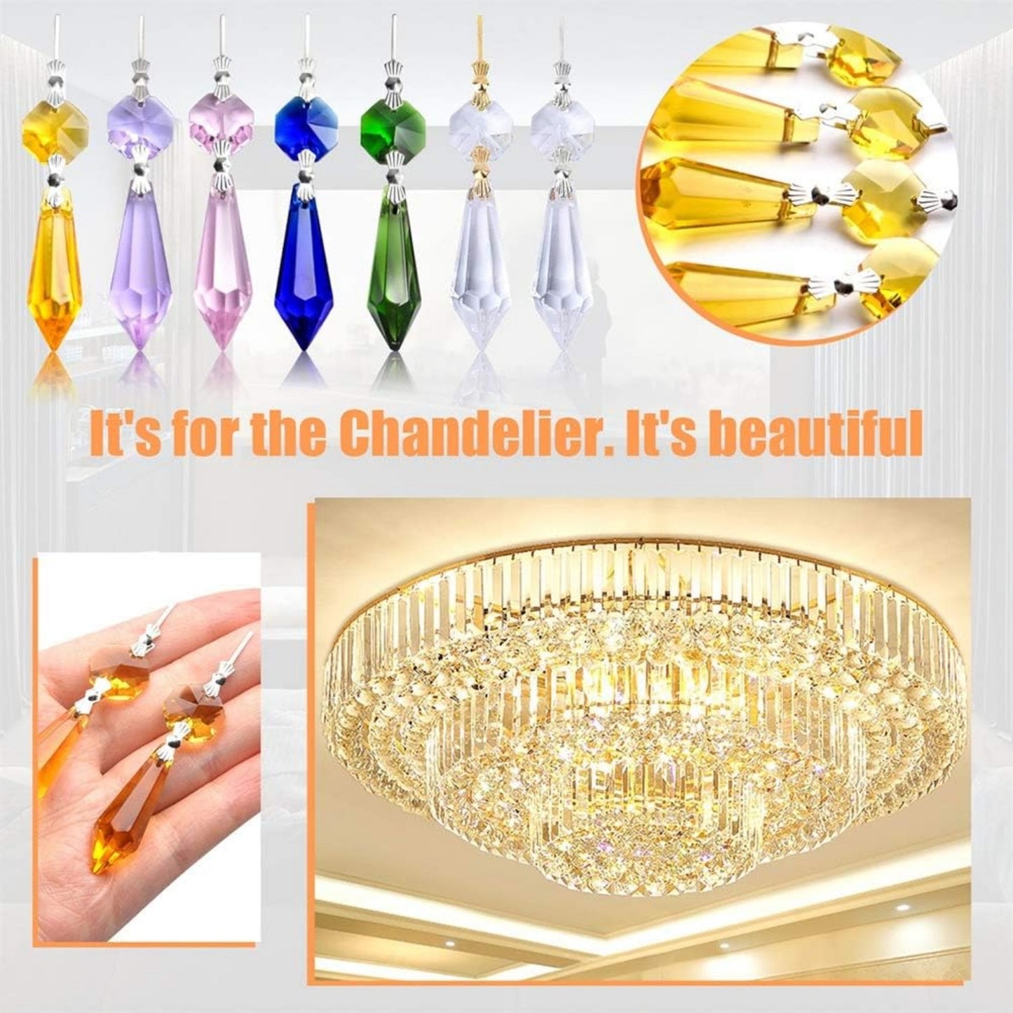 20 Pieces Chandelier Icicle Crystal U-Drop Prisms Lamp Parts Glass Pendants Beads for Wedding, Party or Holiday Decoration, 37mm, Purple