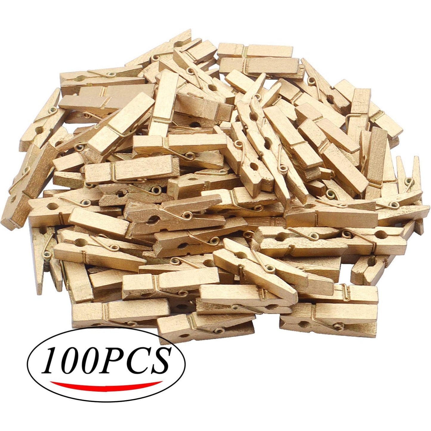 100pcs Mini Gold Wooden Utility Paper Clips, Clothespins, Photo Clips