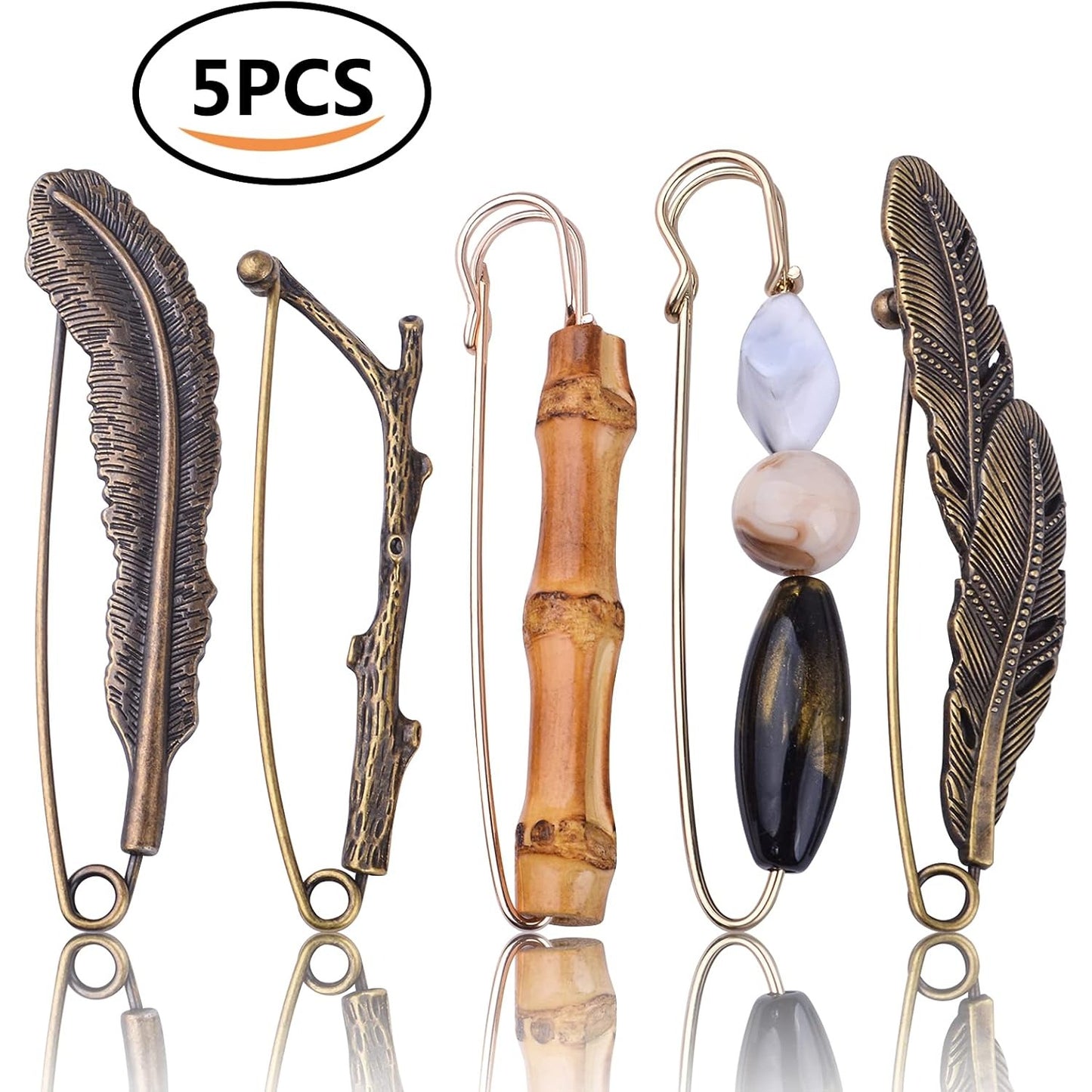 5pcs Vintage Chic Brooch Extra Large Safety Pins Heavy Duty Safety Pins Accessories for Women Men Clothing Sweaters Shawls Collars Scarf Blankets Crafts, 5 Styles