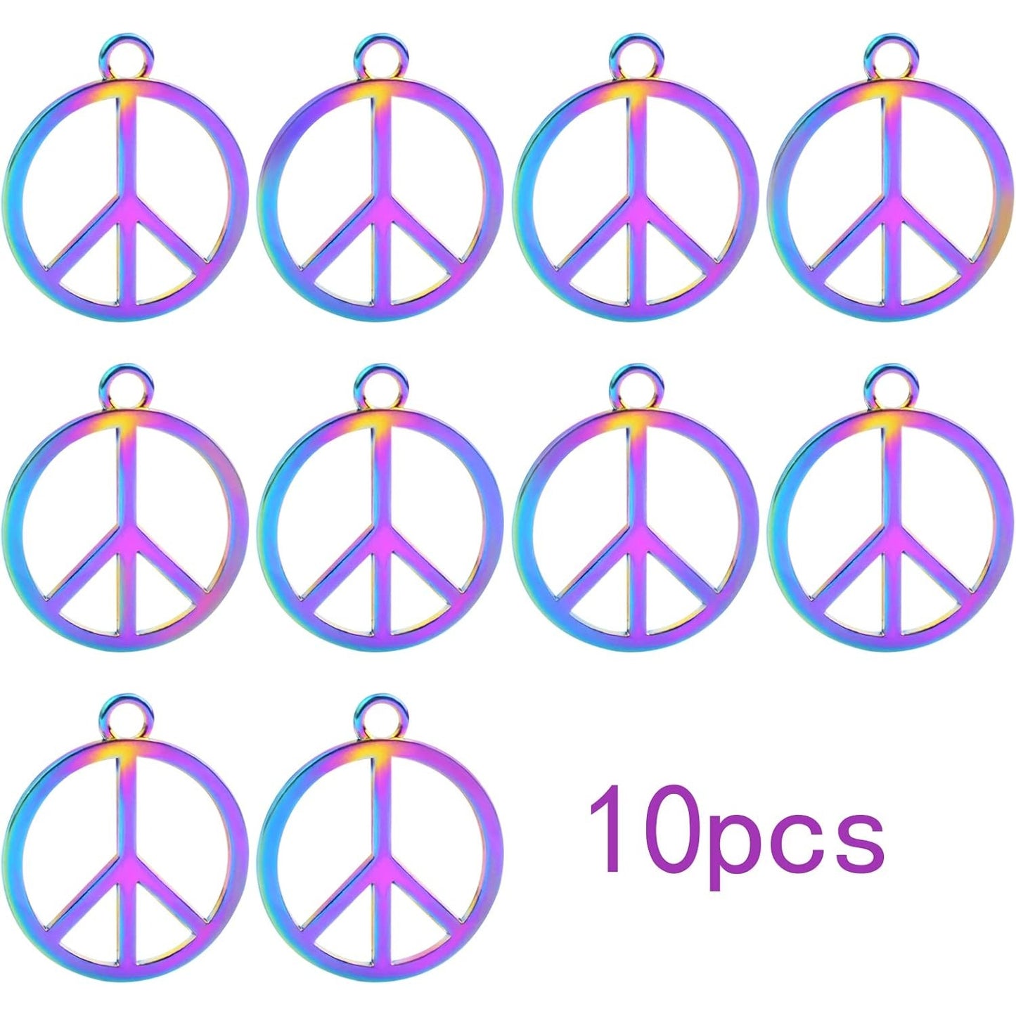 10 Pieces Rainbow Color Peace Sign Pendant Charms Alloy Peace Symbol Dangle Charms Peace Pendants Craft Supplies for DIY Necklace Bracelet Keychains Jewelry Making