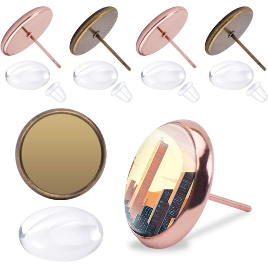 Earring Cabochon Settings,40pcs Stud Earring Cabochon Post Cup Blank Earring Bezel with 40pcs Glass Dome Cabochons and 40pcs Clear Earring Backs for Jewellery Making