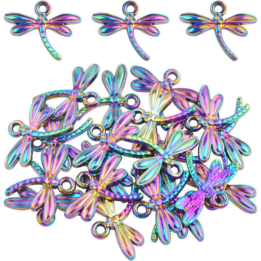 20pcs Rainbow Color Mini Dragonfly Charms Flying Animal Pendants Alloy Insect Shape Charms for Spring Summer DIY Necklace Bracelet Jewelry Making Decoration