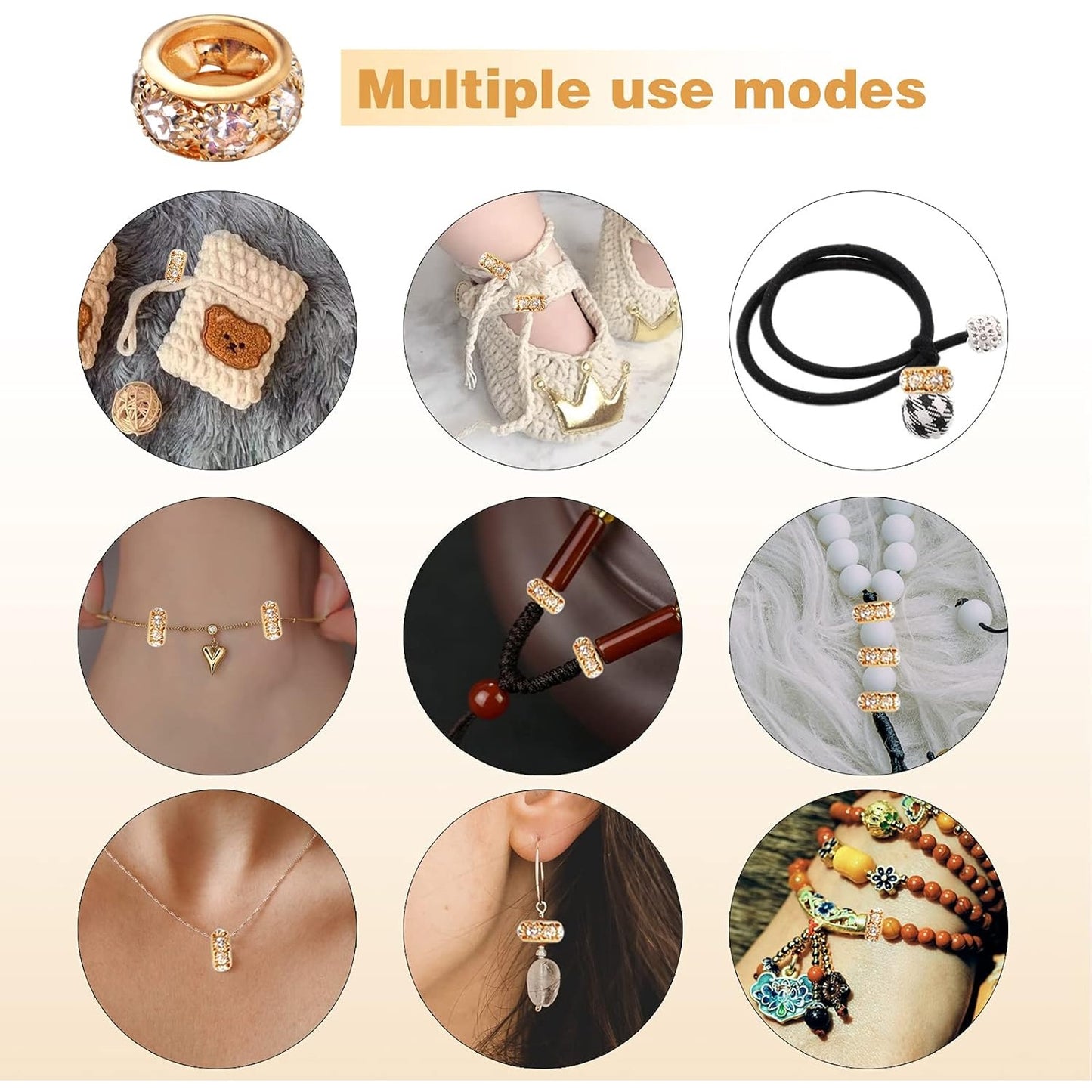 Large Hole Spacer Beads, 40pcs 12 mm Crystal Rhinestone European Beads Brass Rondelle Charm Spacers Loose Beads Crafts Supplies for DIY Snake Chain Bracelets Jewelry Making, Gold, Silver