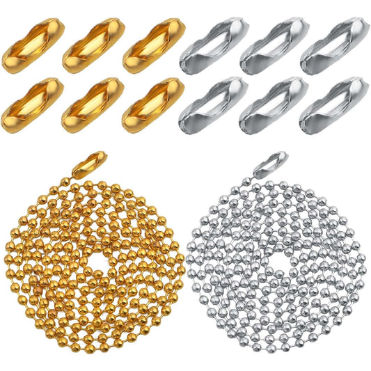 20pcs 2 mm Diameter Metal 65 cm Long Ball Bead Chains Dog Tag Chains and 60pcs Bead Connector Clasps with a Plastic Box for DIY Necklace Jewelry Making Crafting, 2 Colors