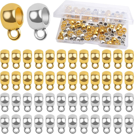 100pcs Tibetan Bail Tube Beads Alloy Column Rondelle Spacer Beads Bail Beads Hanger Dangle Connectors with a Box for European Charm Bracelet Jewelry Making Supplies, 2 Colors