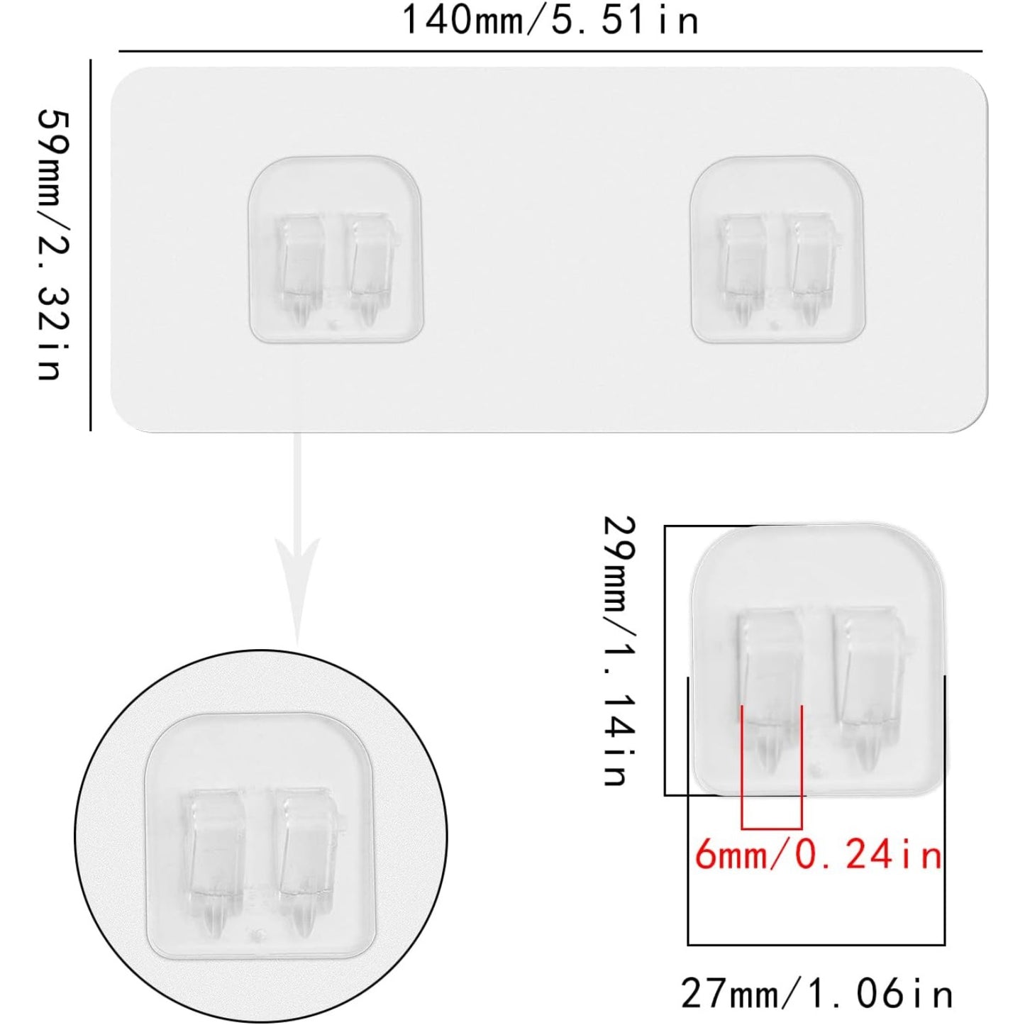 12 Pieces Shower Caddy Basket Adhesive Hooks Sticker Waterproof Transparent Double Claw Strong Wall Hooks for Kitchen Bathroom Shelf Outdoor Door Home Improvement, 14 x 5.9 cm