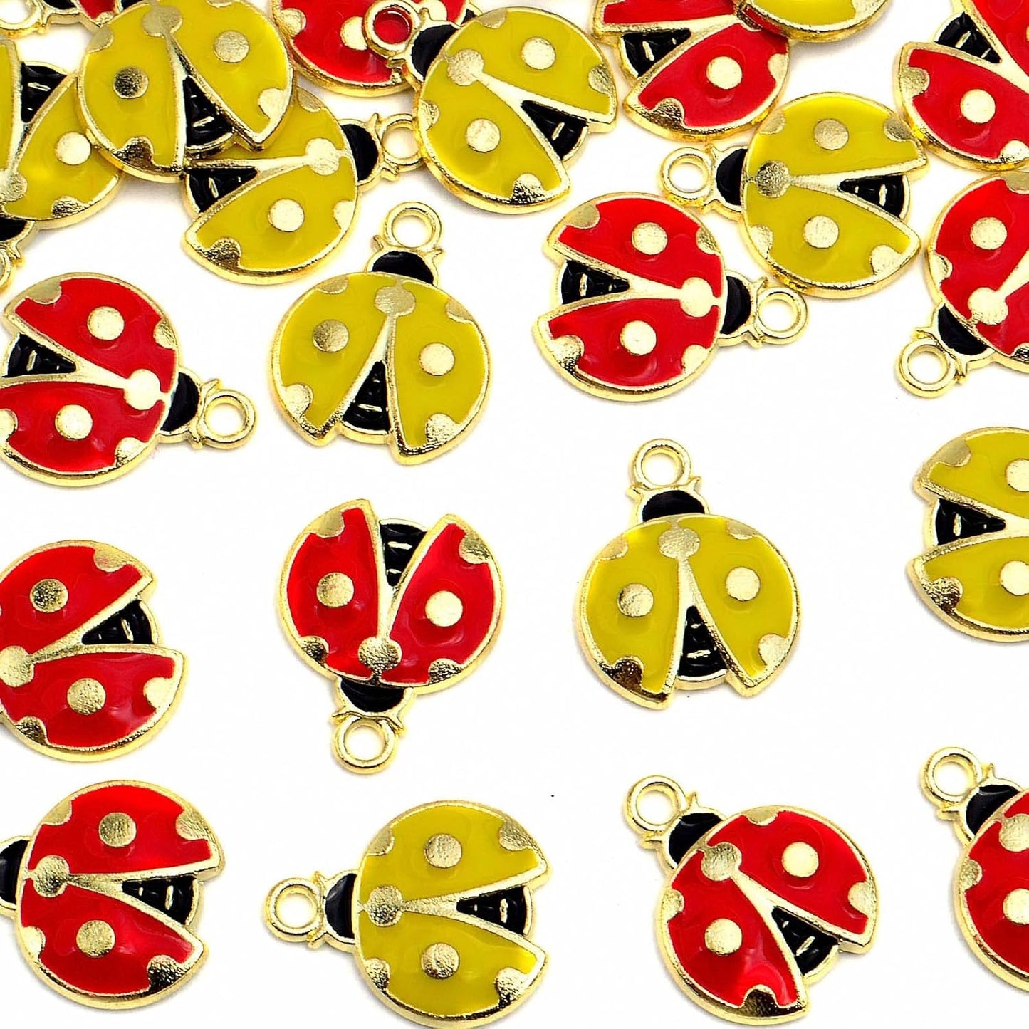 30pcs Enamel Lucky Ladybug Charms Alloy Small Flying Insect Cute Animal Dangle Pendants Embellishments DIY Jewelry Making Scrapbooking Handmade Decoration, 2 Colors