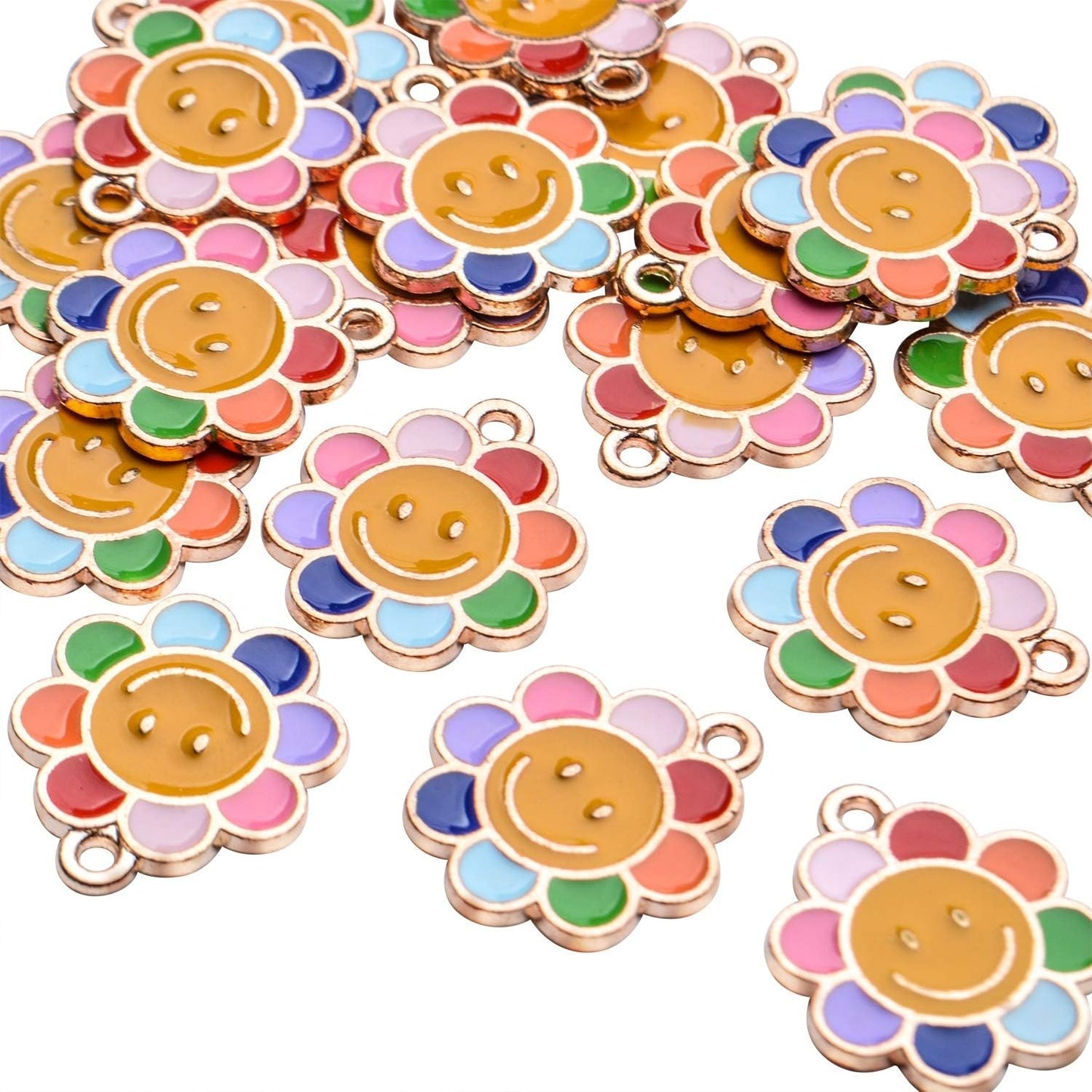 Enamel Flower Charms,20Pcs Daisy Smiley Face Charm Colorful Enamel Flower Charm for DIY Crafting Bracelet Jewelry Making
