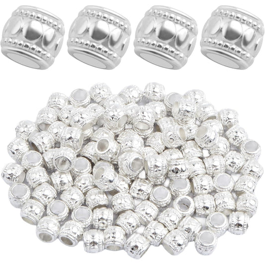 100pcs Alloy Round Column Spacer Beads Large Hole (4 mm) Tube Loose Beads Bulk Metal Spacers Craft Supplies for DIY European Bracelet Necklace Earrings Jewelry Making, Bright Silver