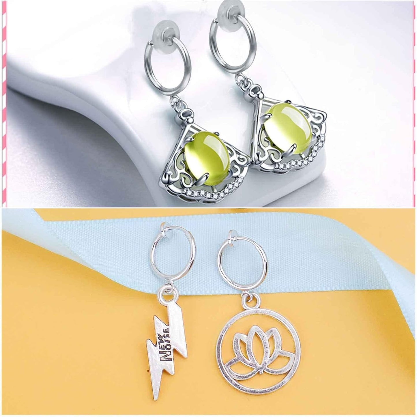 16pcs Brass Clip-on Hoop Earring Converters Round Dangle Ear Clips Classic Earring Findings with Open Loop for Non-Pierced Ears Jewelry Making, Bright Silver