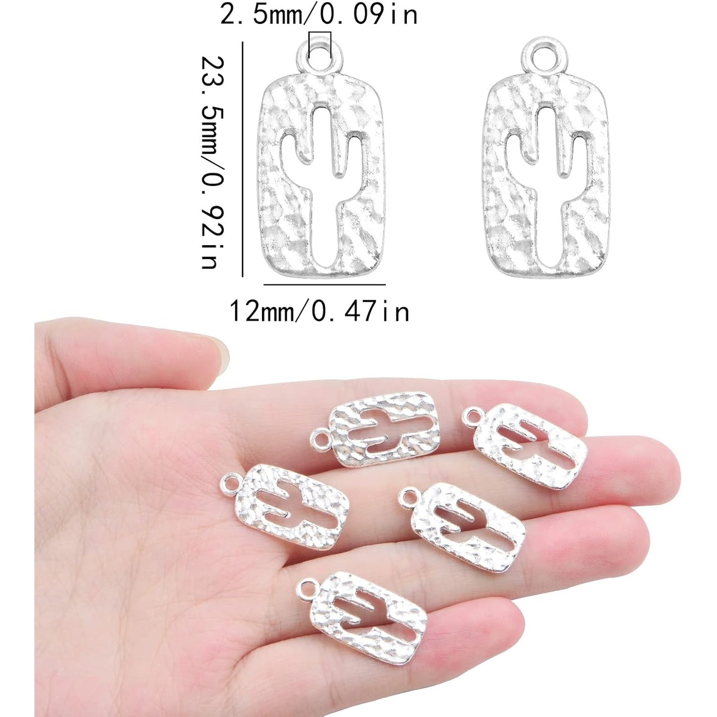 60pcs Antique Silver Cactus Pendant Charms Western Style Alloy Double-sided Plant Cactus Dangle Pendants Craft Accessories for DIY Bracelet Necklace Keychains Jewelry Making