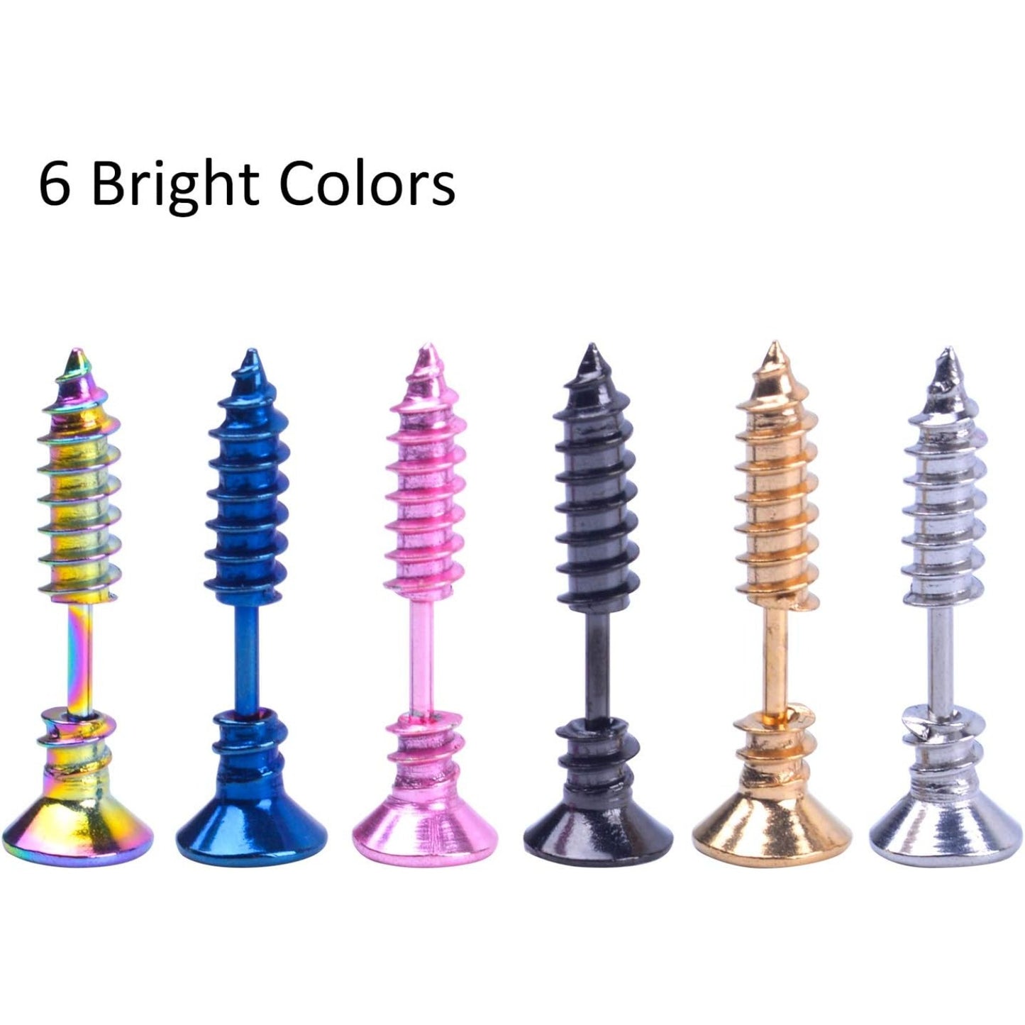 12 Pieces Screw Earrings, Stainless Steel Unisex Piercing Cross Screws Hoop Earrings Ear Stud,6 Colors