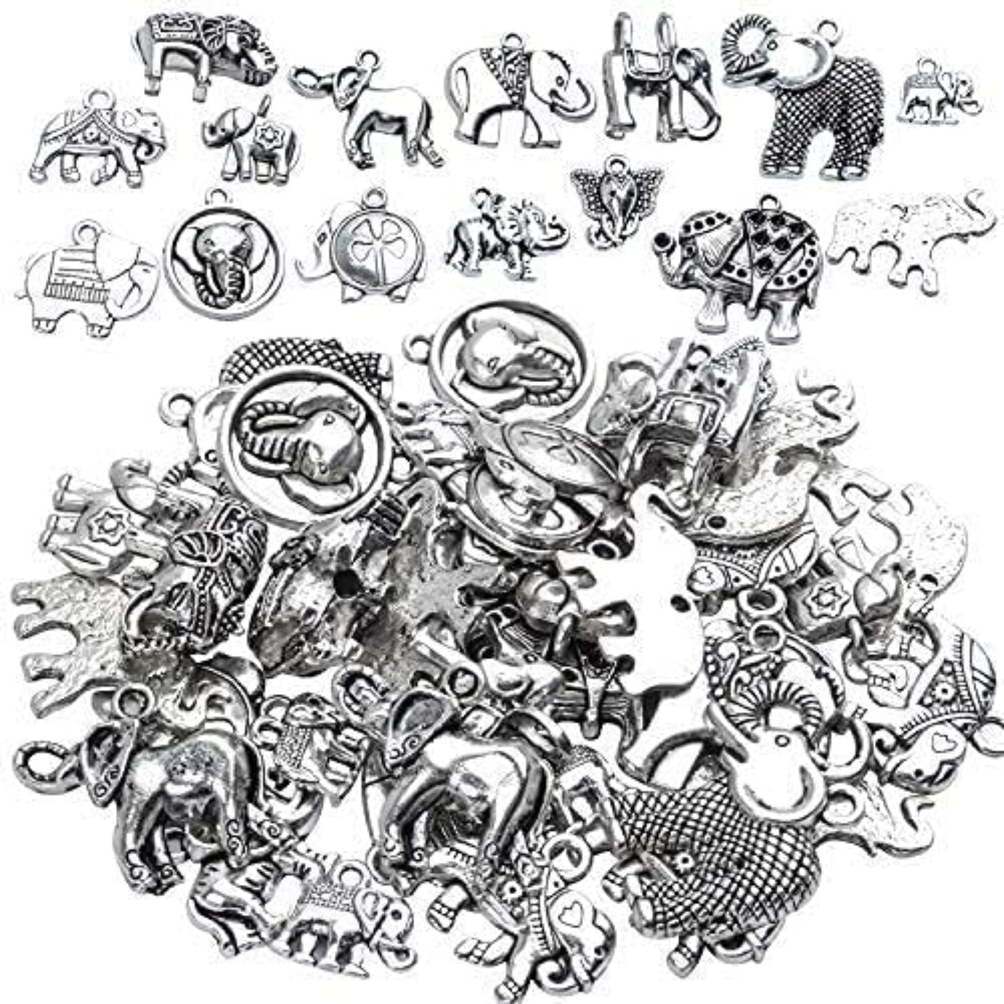 100g Antique Silver Elephant Charms Tibetan Animal Charms Pendants for Bracelets Necklace Jewelry Making