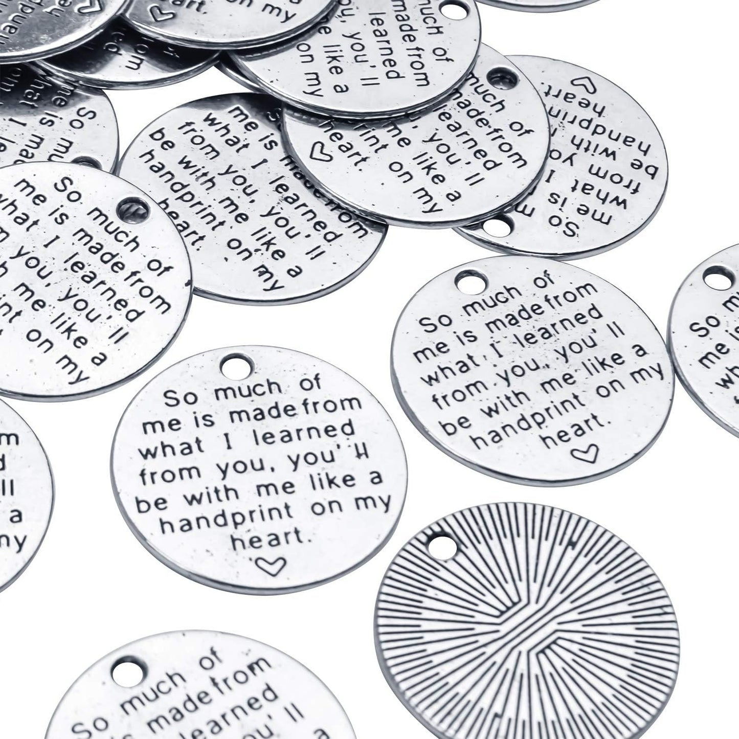 Inspirational Words Charms, 30pcs Lettering Saying Pendants Engraved Message Charms Beads Craft Supplies Jewelry Findings for DIY Necklace Bracelet - Dia : 25mm