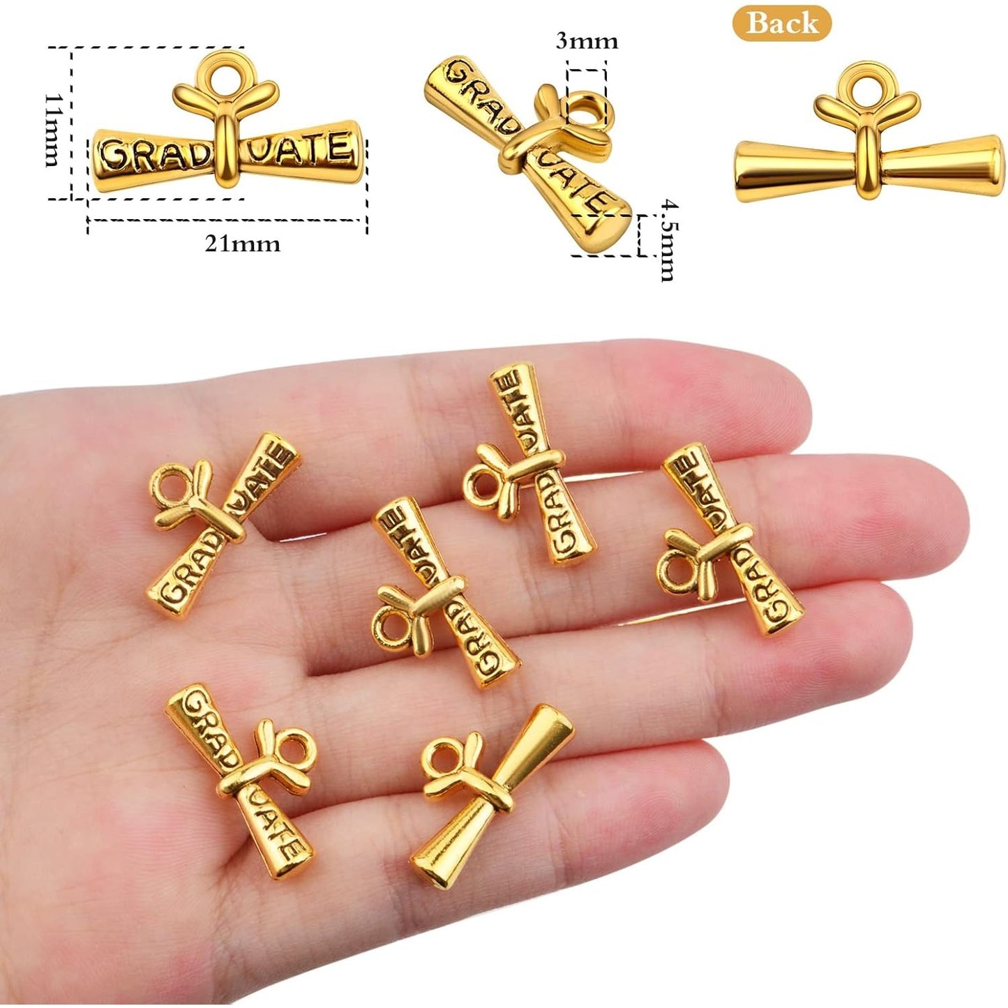 50pcs Silver Graduation Charms Pendants Graduate Hanging Charm with Diploma for Bracelets Keychain Necklace