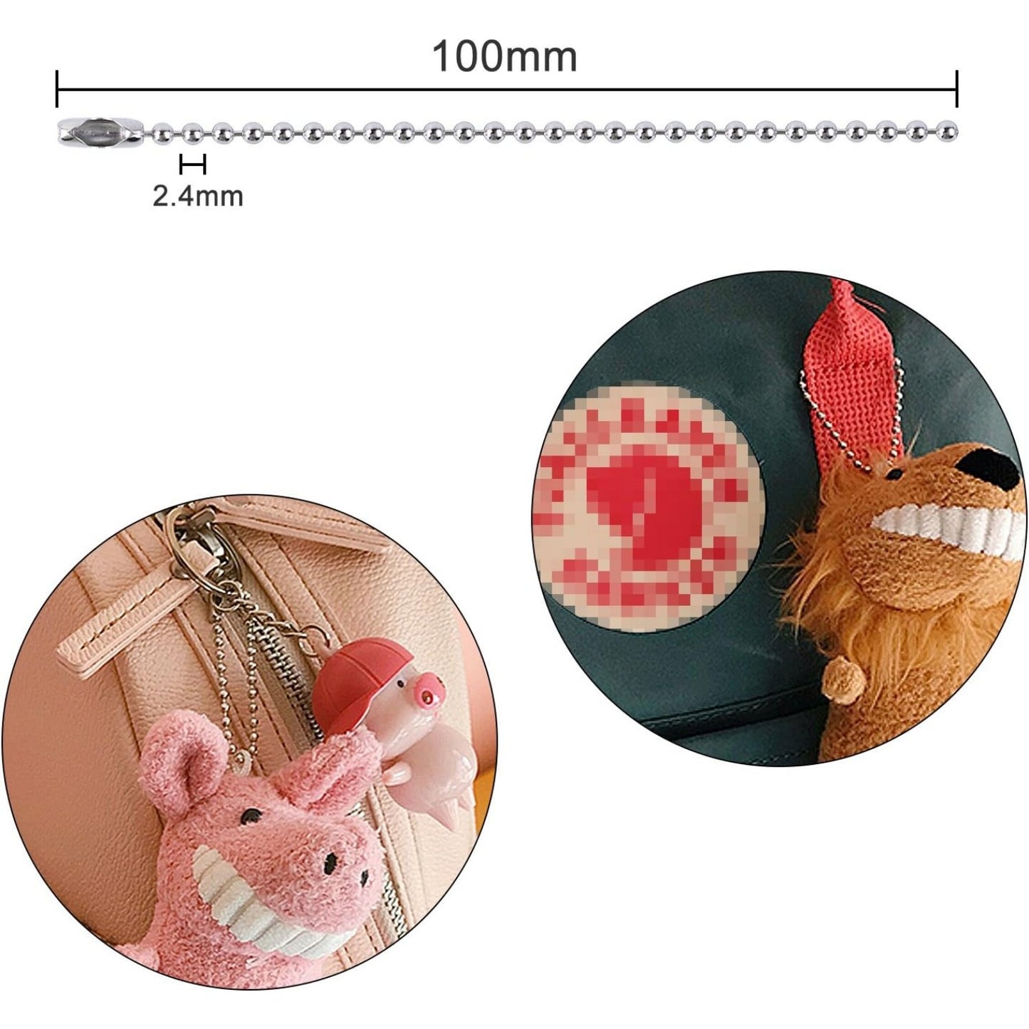 200 Pieces Ball Bead Chains Bead Connector Clasp 2.4 mm Diameter Keychain Tag Key Rings 100mm Long