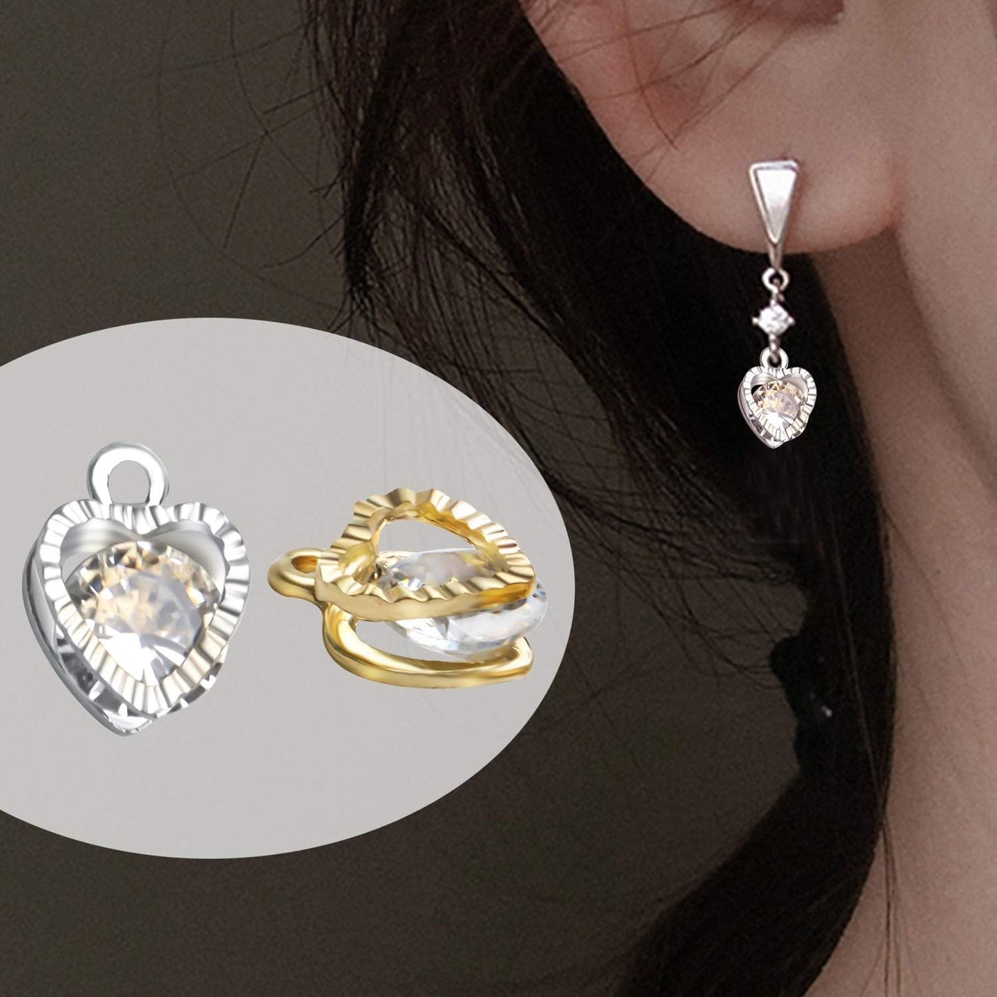 20pcs Cubic Zirconia Alloy Jewelry Charms Heart Shaped Charm Crystal Dangle Pendants for DIY Earring Necklace Jewelry Making Supplies, 12×9×5.5mm