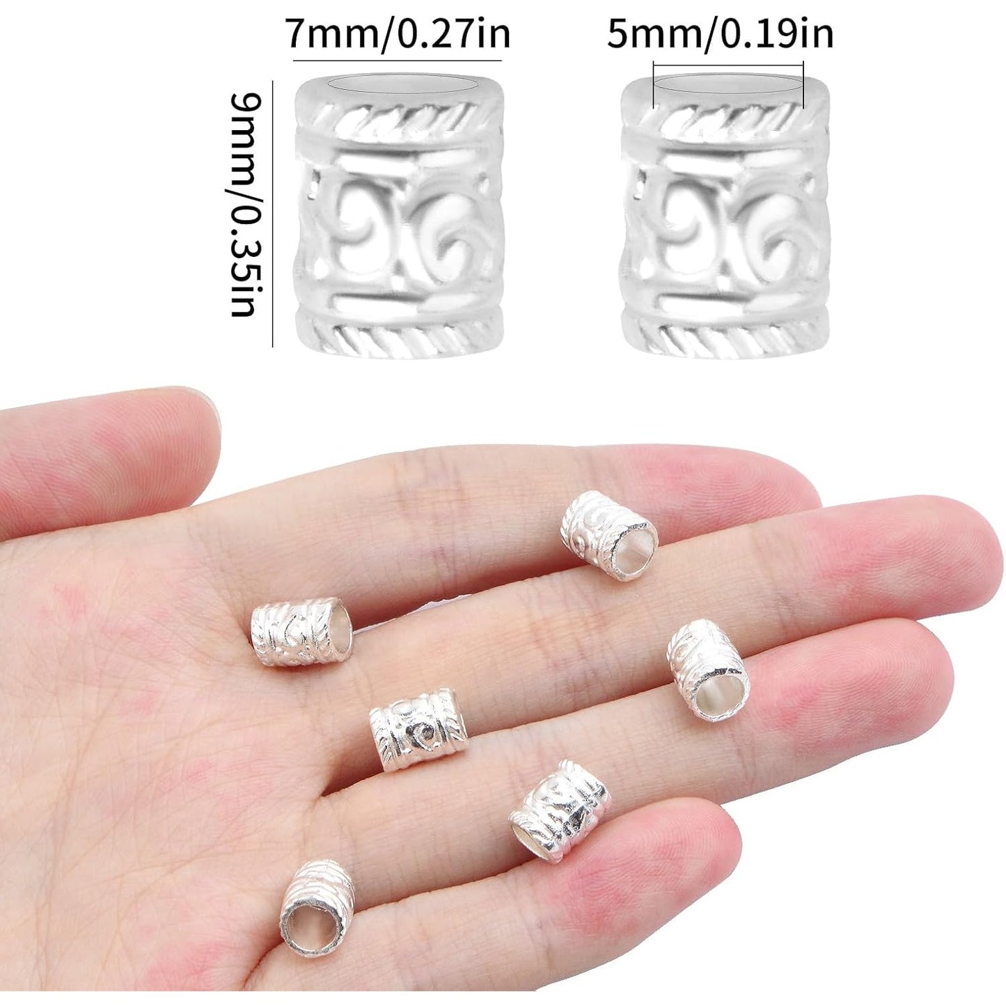 100pcs Alloy Column Spacer Beads Large Hole (5 mm) Tube Barrel Loose Beads Bulk Metal Spacers Craft Supplies for DIY European Bracelet Necklace Earrings Jewelry Making, Bright Silver