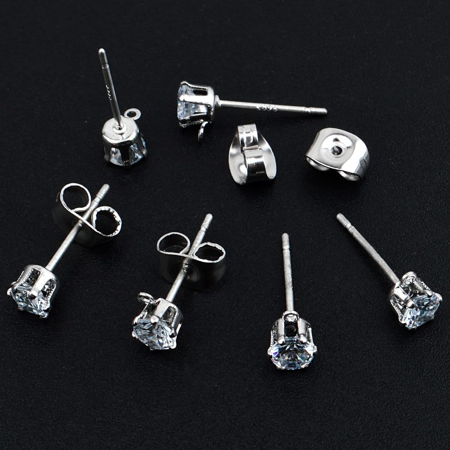 40pcs Cubic Zirconia Earring Posts with Loop Rhinestone Earring Studs and 40pcs Ear Backs Stoppers Accessories for DIY Jewelry Making Wedding Birthday Gifts