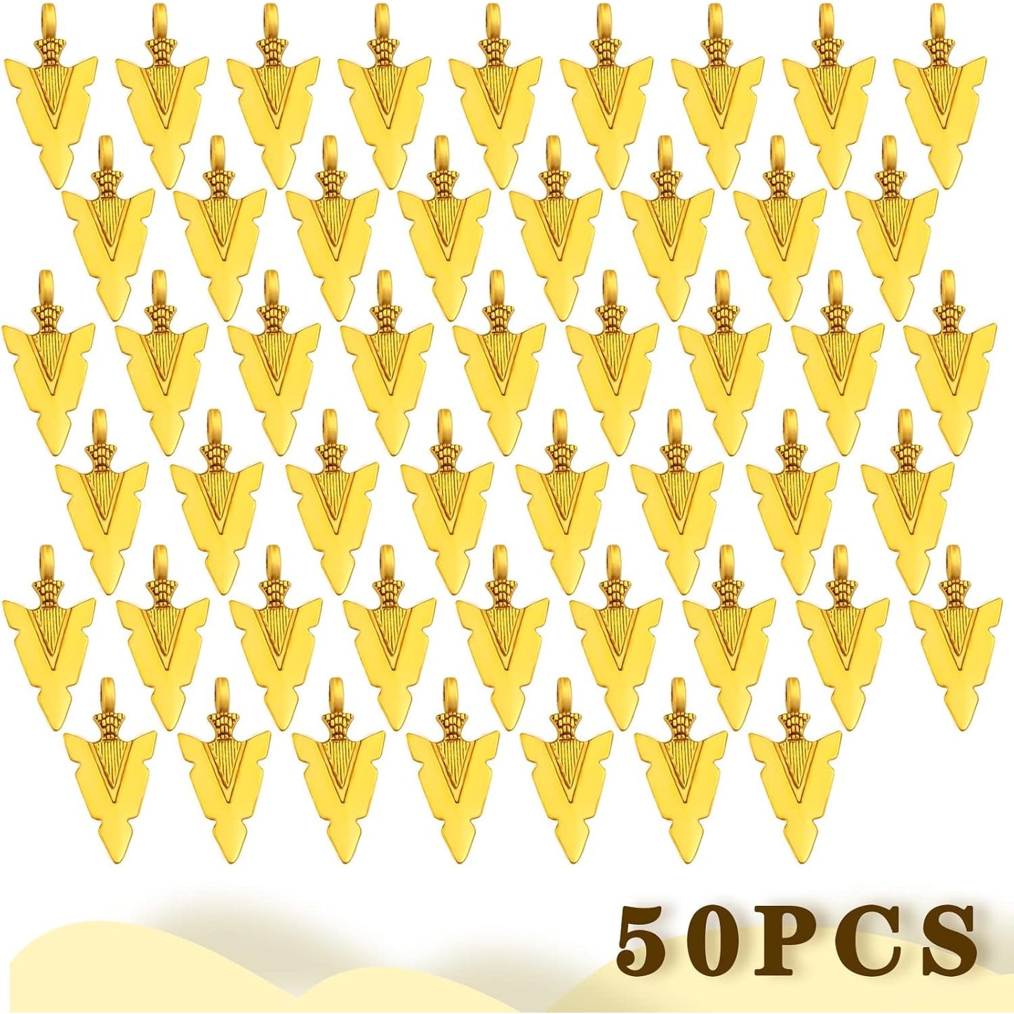 50 Pieces Tibetan Alloy Arrowhead Charms Vintage Chic Arrow Dangle Pendants Charms Craft Supplies for DIY Bracelet Necklace Jewelry Making Findings, Antique Golden