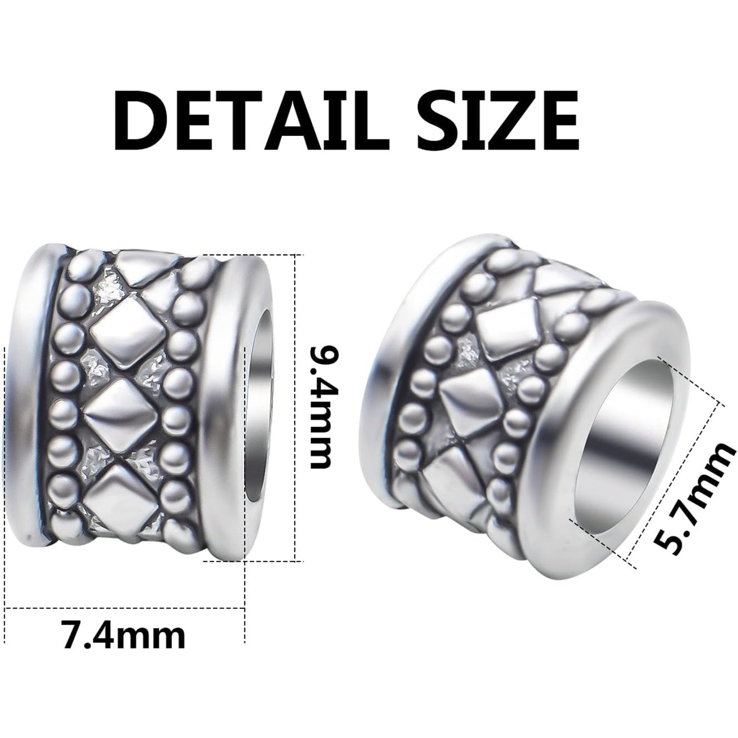 50pcs Antique Silver Large Hole Spacer Beads Tibetan Alloy Column Spacers Tube Bead Spacers Rondelle Loose Beads Charm Beads for Jewelry DIY Bracelet Crafts Making,Hole: 5.7mm
