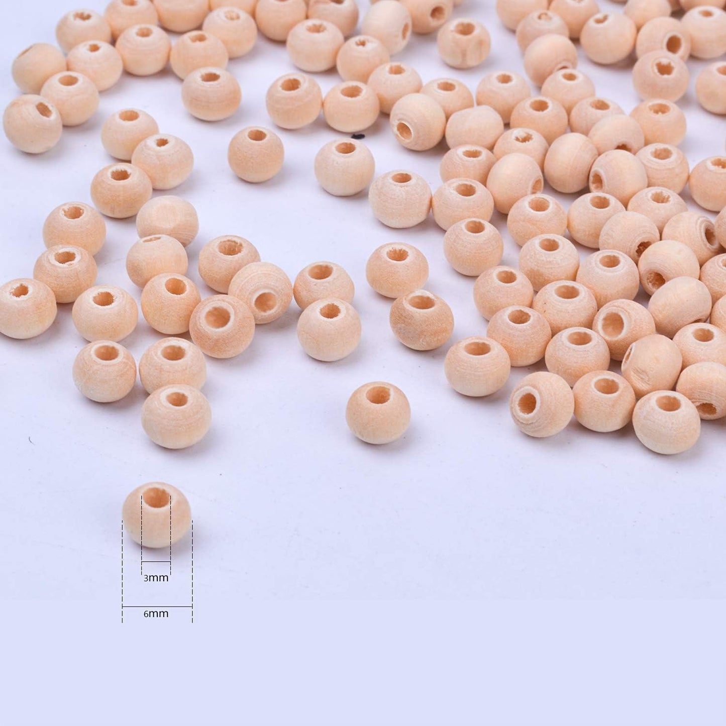 200pcs 6mm Natural Color Round Ball Wood Spacer Beads Jewelry Findings Charms