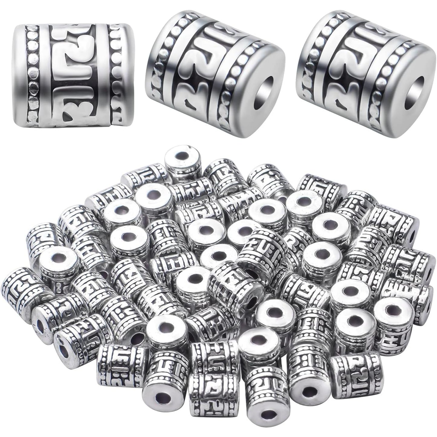 60pcs Antique Silver Plated Column Spacer Bead Alloy Tibetan Rondelle Bead Spacers Tube Beads Charm Beads for Bracelet DIY Jewelry Making and Crafting