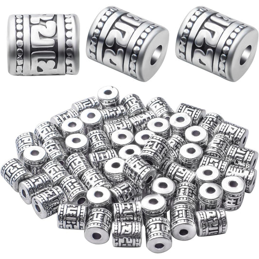 60pcs Antique Silver Plated Column Spacer Bead Alloy Tibetan Rondelle Bead Spacers Tube Beads Charm Beads for Bracelet DIY Jewelry Making and Crafting