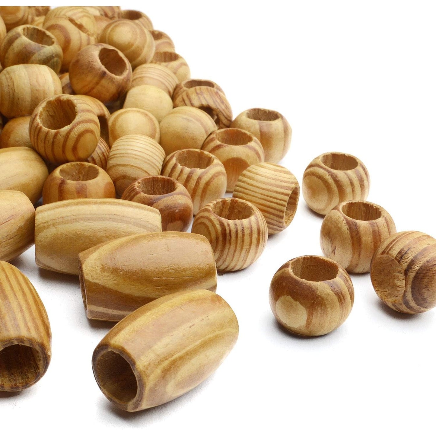 Natural Wooden Beads, 100Pcs Large Wooden Spacer Beads Unfinished Tube Beads with Grain for Bracelet Pendants Crafts DIY Jewelry Making, Hole 10mm