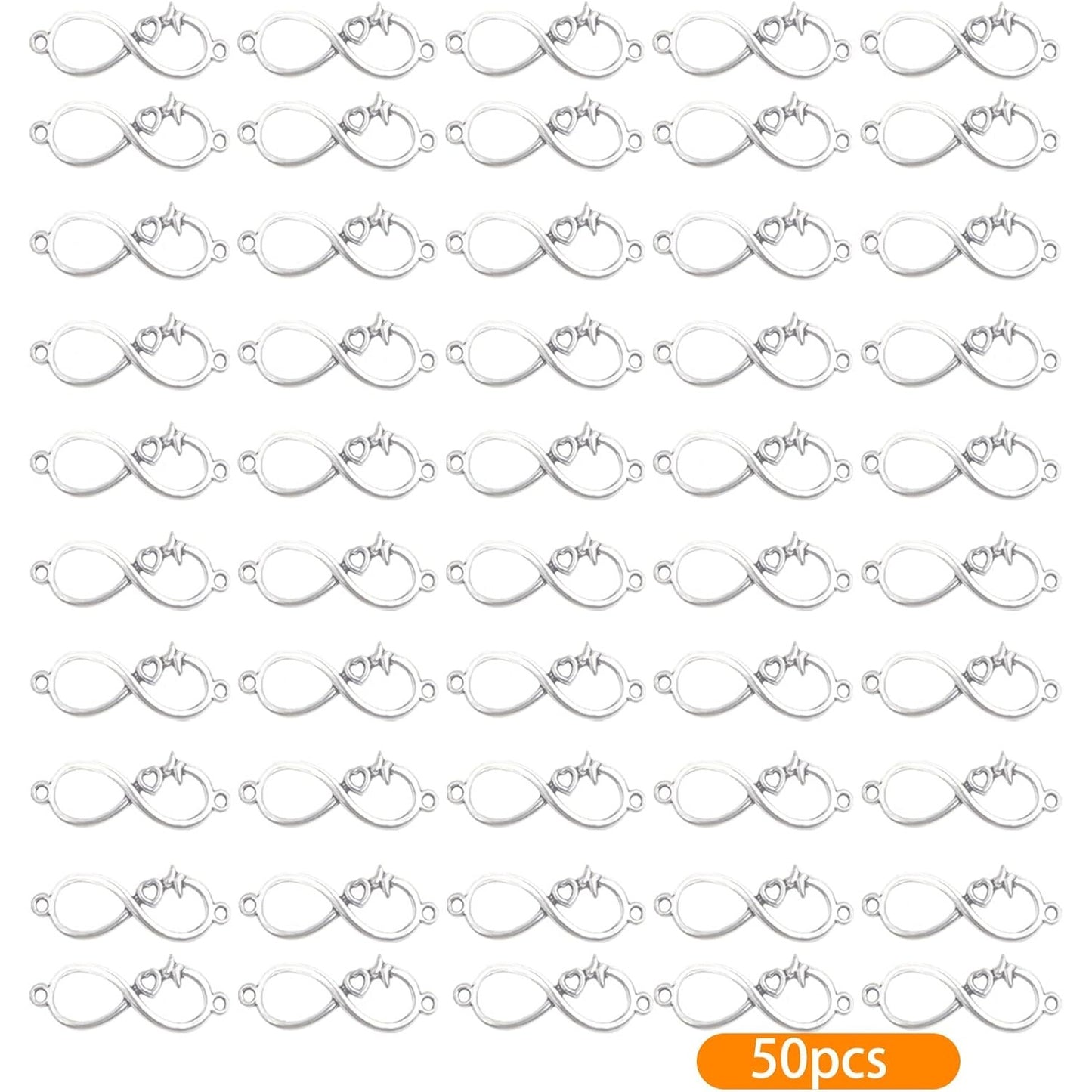 50 Pieces Antique Silver Infinity Connector Charms Alloy Heart Infinity Symbol Pendants Links Connectors Accessories for DIY Bracelet Necklace Jewelry Making Supplies