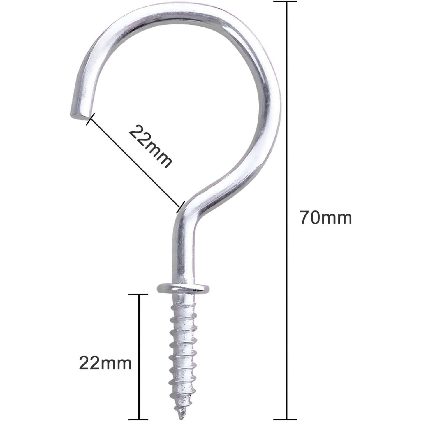 20Pcs 2.8 inches Silver Metal Cup Hooks Round End Ceiling Wall Hooks for Hanging Plants, Lights, Curtains, Kitchen Towels
