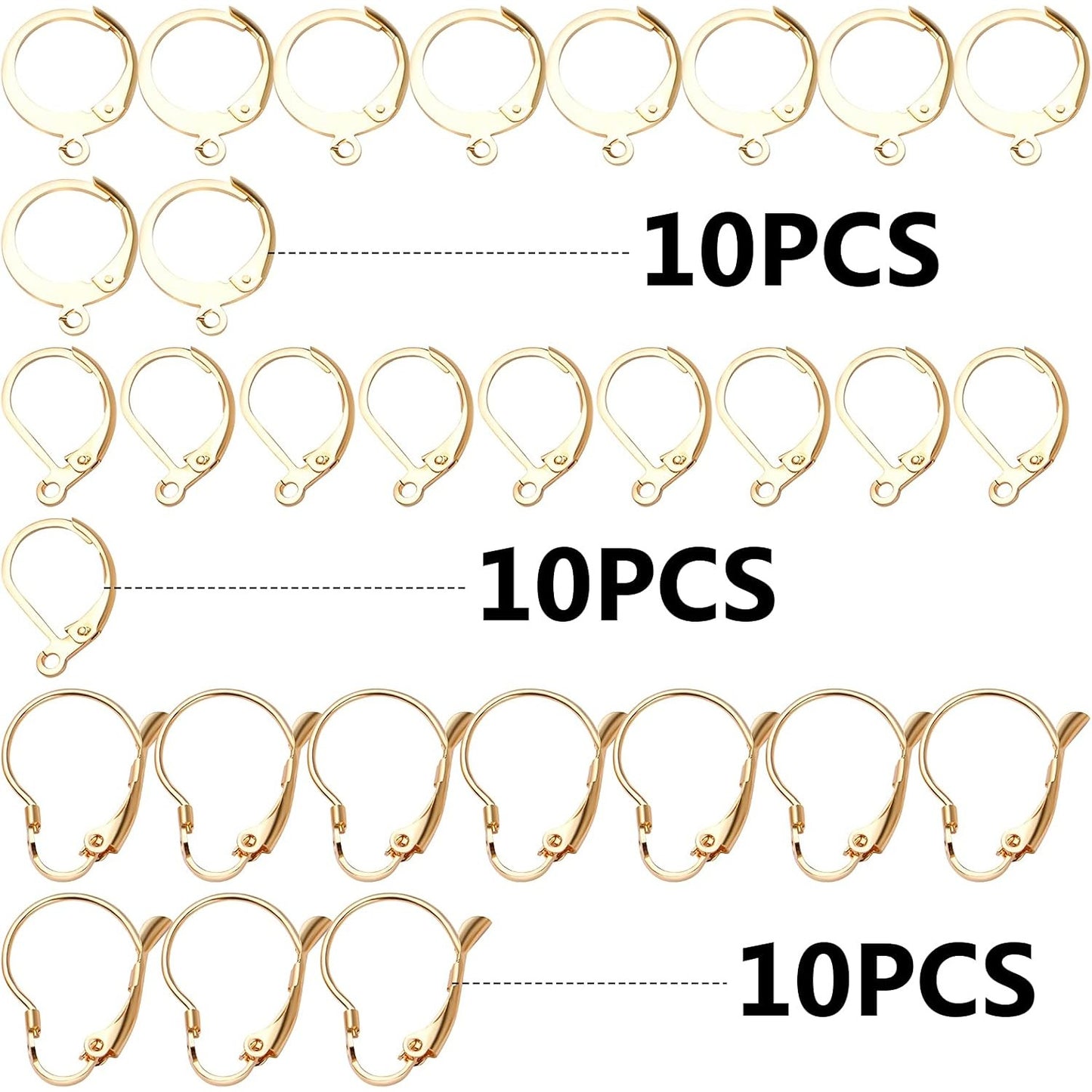 30pcs Gold Plated French Earring Hooks Hypoallergenic Stainless Steel Leverback Earwire Dangle Earring Hooks for Women Jewelry Making Christmas Party Favor, 3 Styles