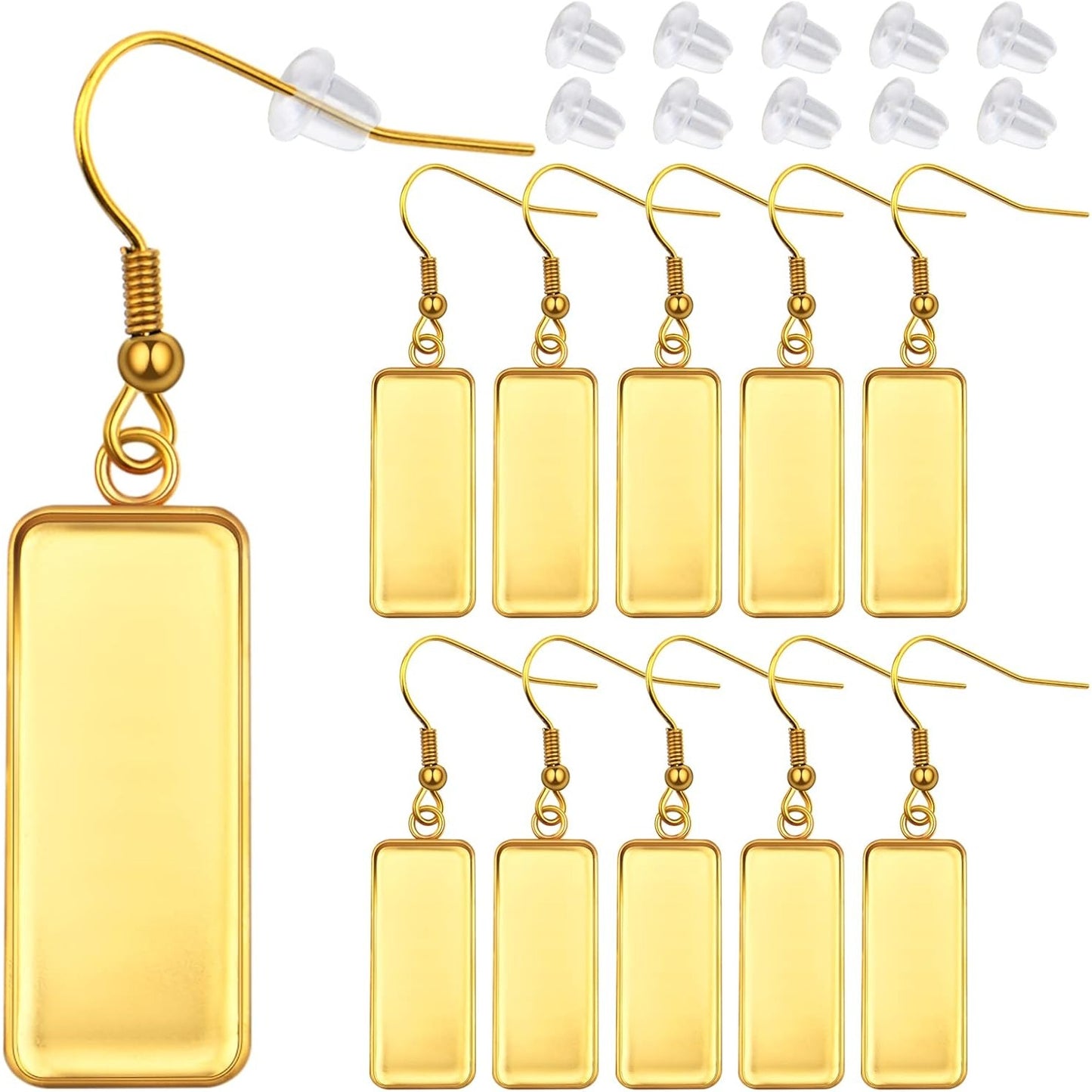 20-Piece Stainless Steel Earring Kit with 10x25mm Blank Rectangle Trays, 20 Silicone Earring Backs, DIY Jewelry Making