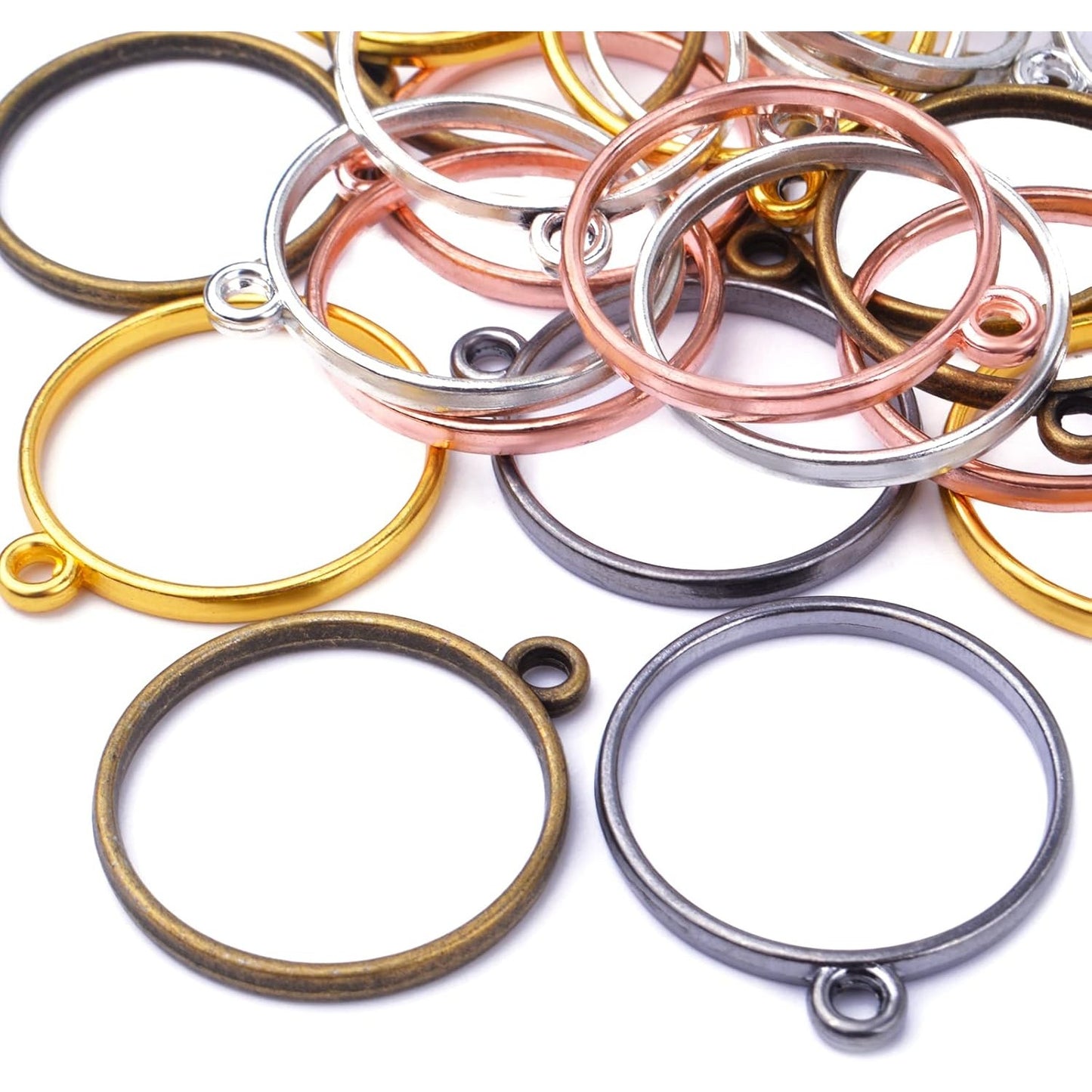30pcs 6 Colors Round Open Bezel Pendants Alloy Bezel Charms Resin Molds Open Back Frame Pendants for Pressed Flower Frame Hollow Trays Jewelry Earrings Necklace Making Findings