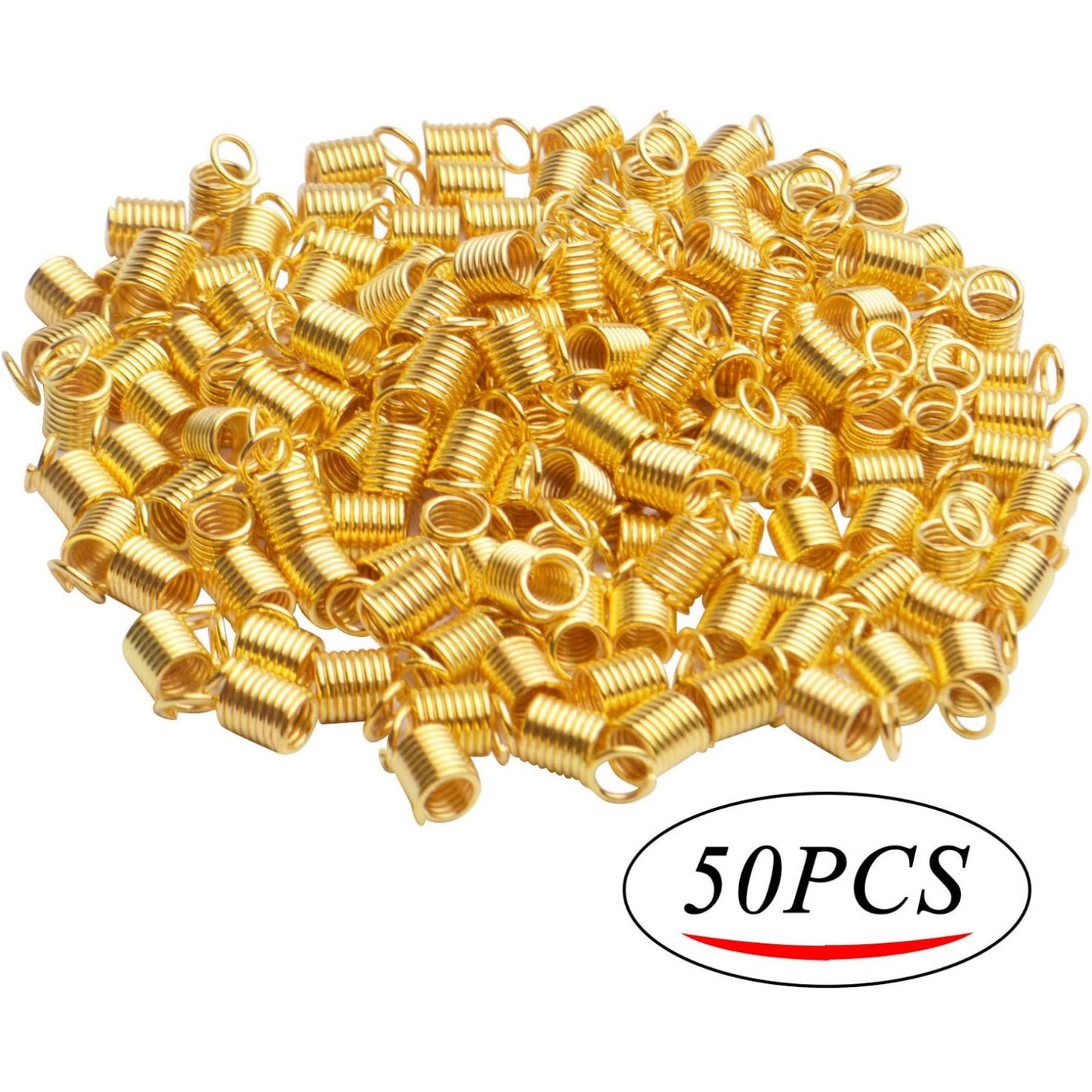 Coil Cord Ends, 150pcs Crimp Cord Ends Spring Buckle Leather Cord Ends Caps Loop Clasps for DIY Jewelry Parts Bracelets Crafting, 9×5mm, Hole 3.5mm