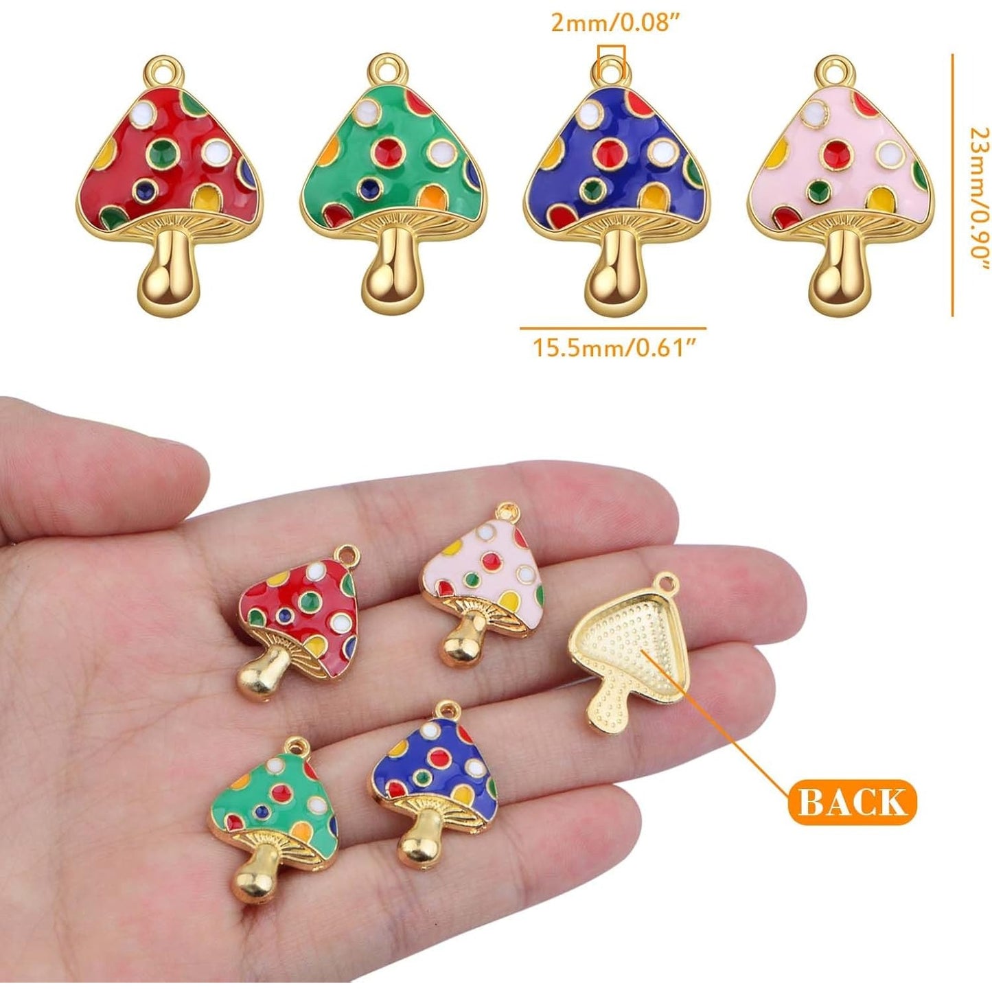 16 Pieces Colorful Enamel 3D Mushroom Dangle Charms Cute Stereoscopic Mushroom Shape Pendant Hanging Ornaments for DIY Bracelet Necklace Keychains Jewelry Making