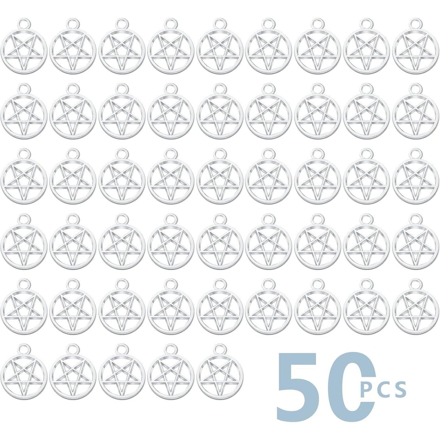 50pcs Silver Pentacle Star Charms Alloy Star Pentagram Pendants Protection Lucky Pentacle Charms Jewelry Making Accessory for DIY Crafts Necklaces Bracelets Earrings