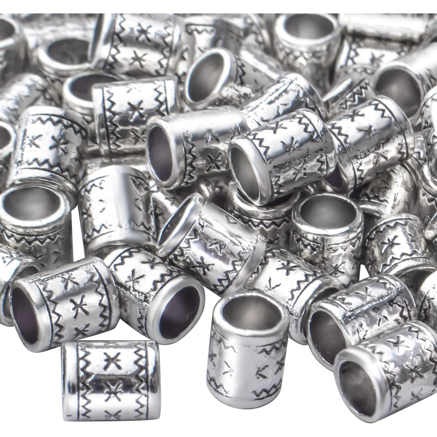 100pcs Antique Silver Alloy Cylindrical Spacer Beads, Loose Beads, Hole:4.7mm