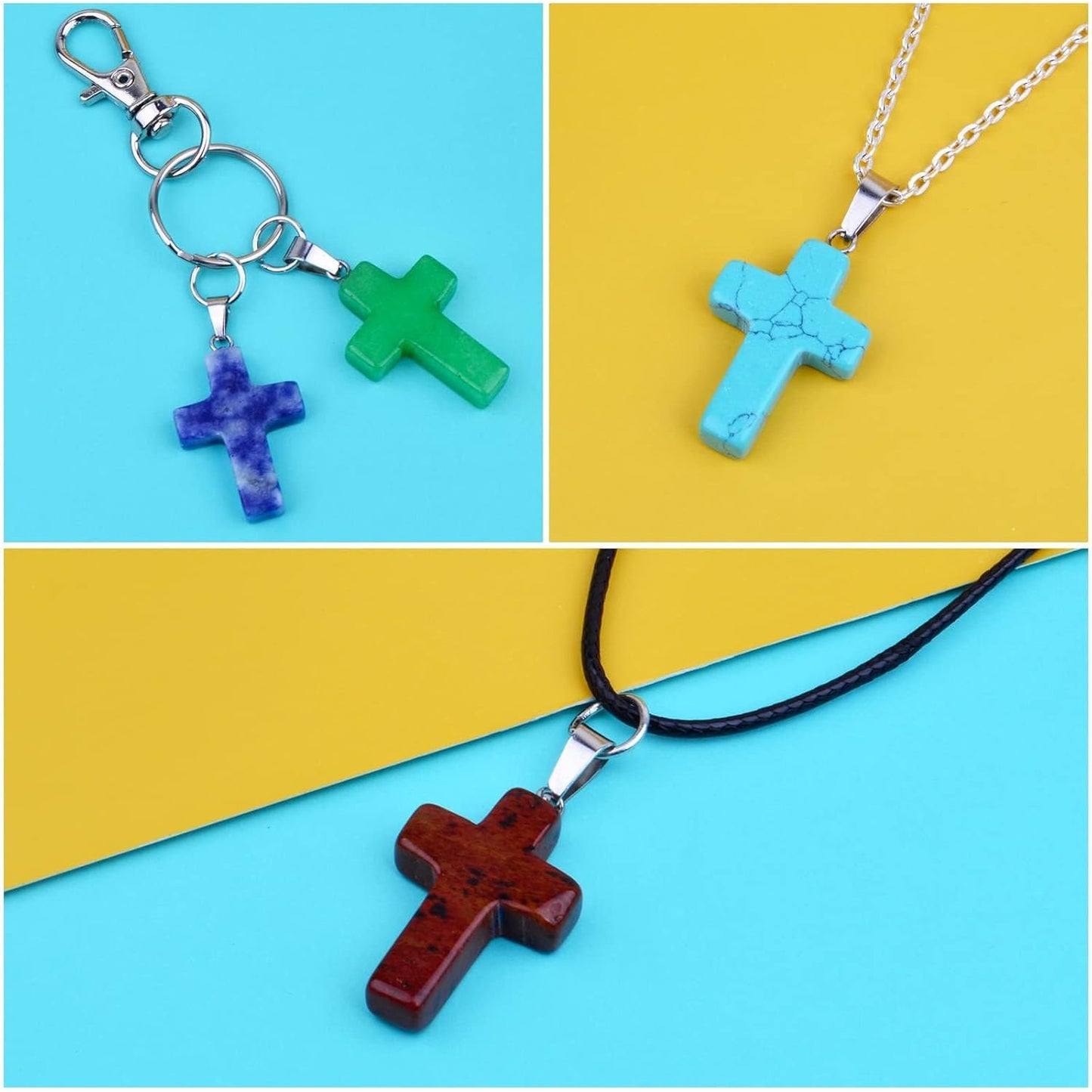 10pcs Natural Stone Cross Pendant Healing Crystal Quartz Stone Charms Chakra Gemstone Pendants with a Box for DIY Necklace Earring Jewelry Making(10 Colors)