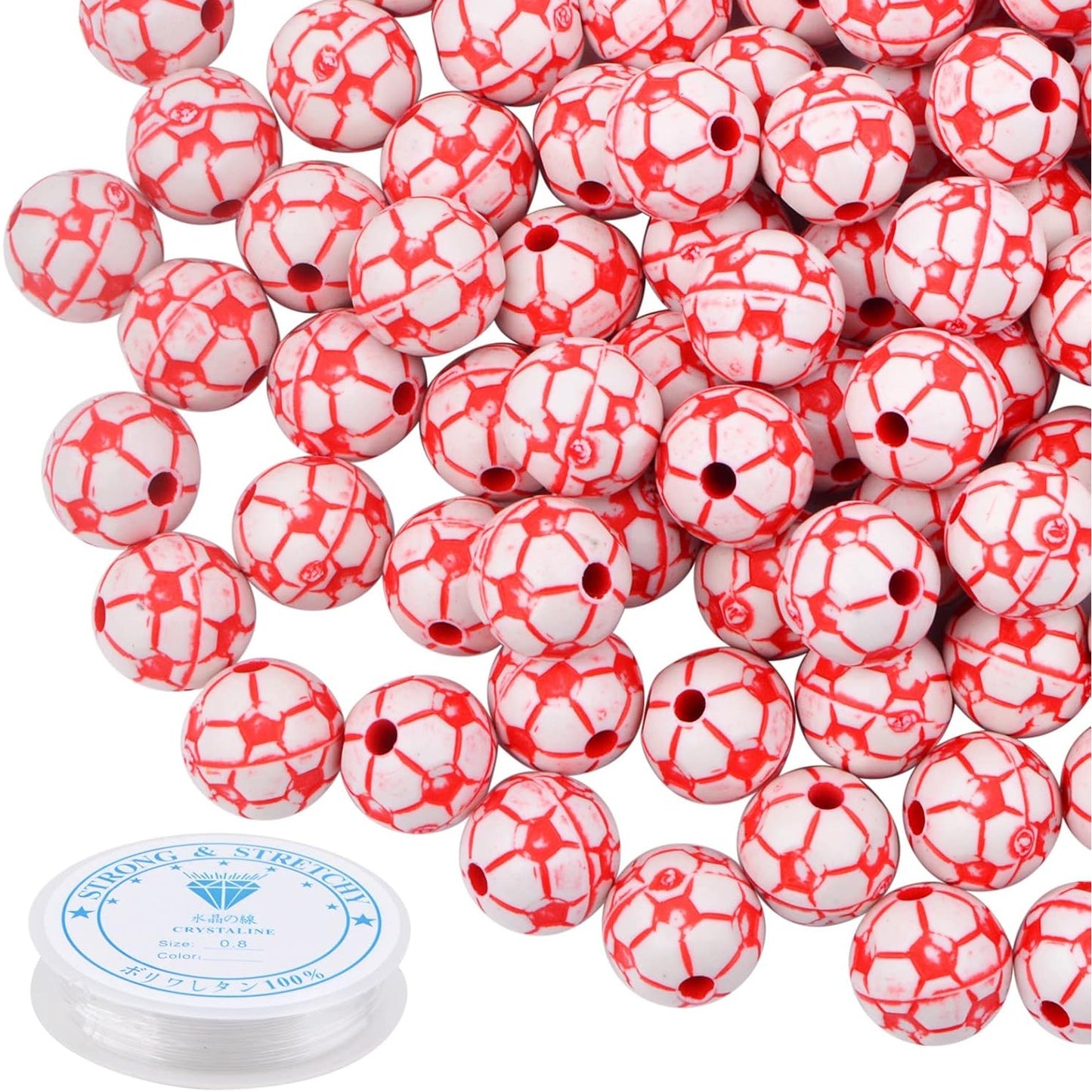 120pcs American Football Beads Acrylic Football Sport Spacer Beads with A Roll of Elastic Crystal Rope Craf Supplies for DIY Necklace Bracelet Keychain Jewelry Making