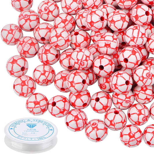 120pcs American Football Beads Acrylic Football Sport Spacer Beads with A Roll of Elastic Crystal Rope Craf Supplies for DIY Necklace Bracelet Keychain Jewelry Making