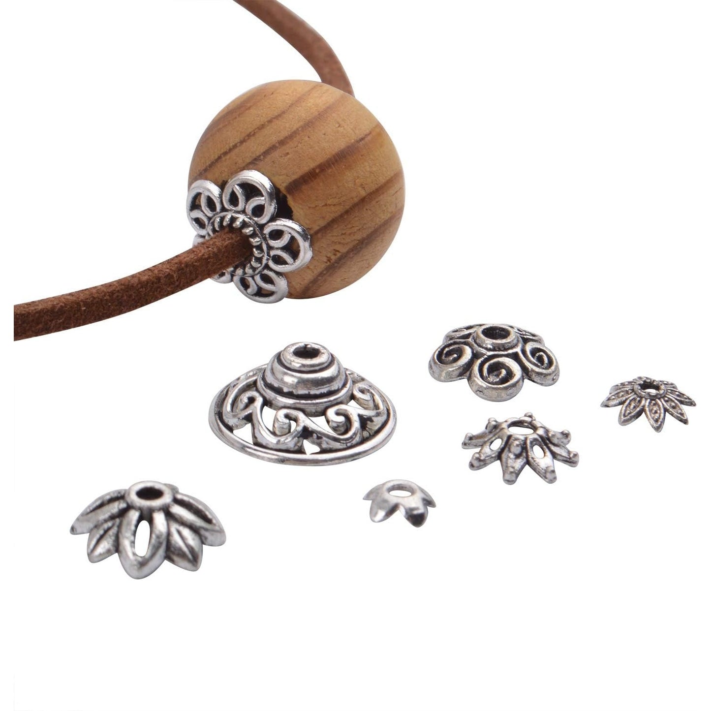 200pcs Tibetan Silver Flower Bead Caps Bead Caps Spacer Beads Bali Style Jewelry Findings for Necklace Bracelet,20 Styles