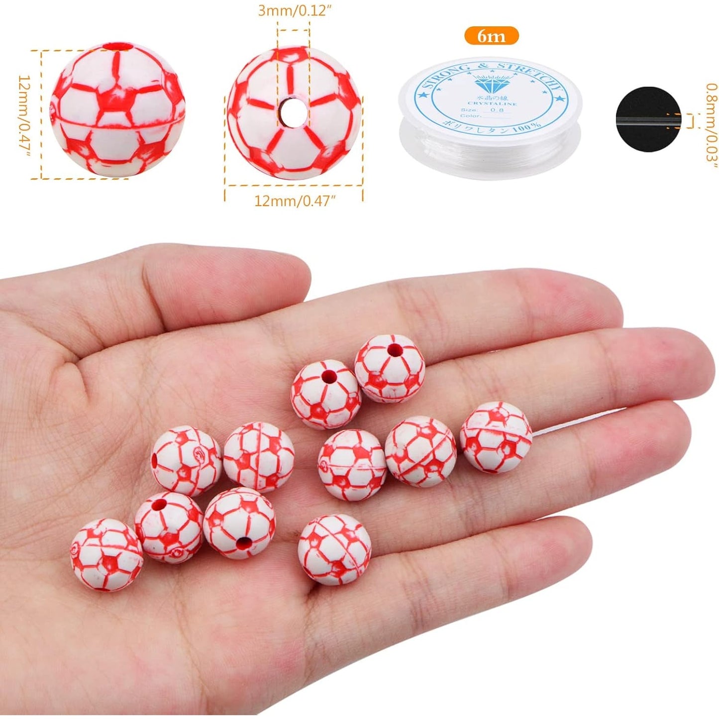 120pcs American Football Beads Acrylic Football Sport Spacer Beads with A Roll of Elastic Crystal Rope Craf Supplies for DIY Necklace Bracelet Keychain Jewelry Making