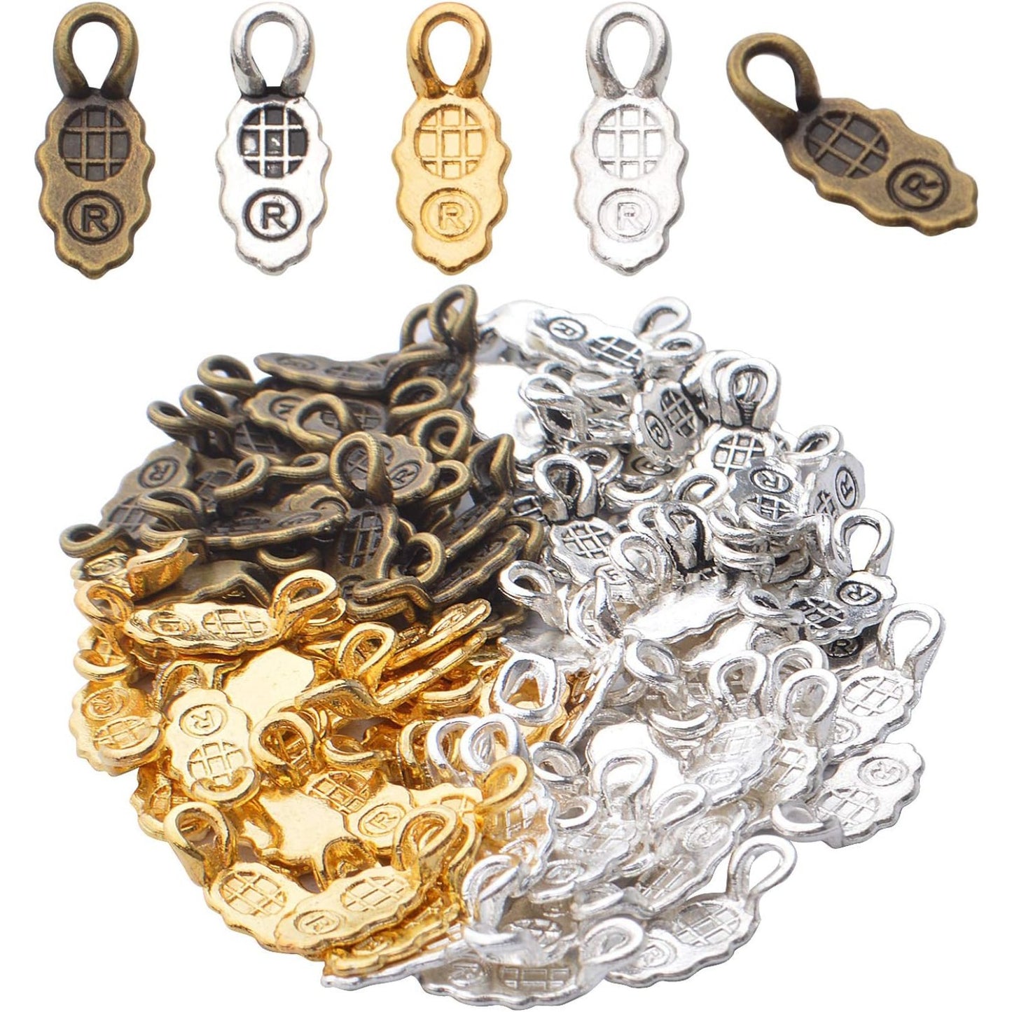 100pcs 4 Colors Tibetan Style Alloy Leaf Shape Glue on Pendant Bails Charms Connector Hanger for Earring Necklace Jewelry Crafts Making Supplies, 13×6×2mm