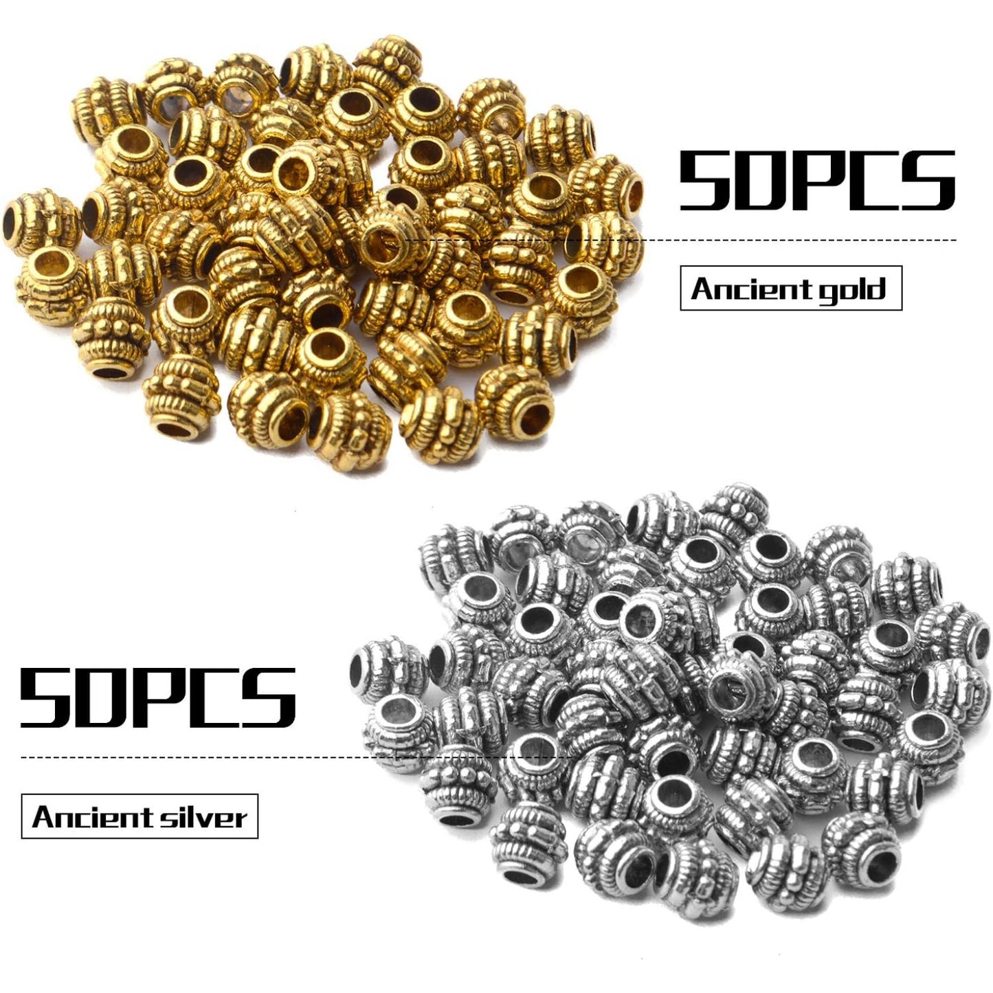 100pcs Barrel Spacer Beads Tibetan Alloy Column Spacers Loose Beads Spacer Charms Beads for Jewelry DIY Bracelet Necklace Making Accessory