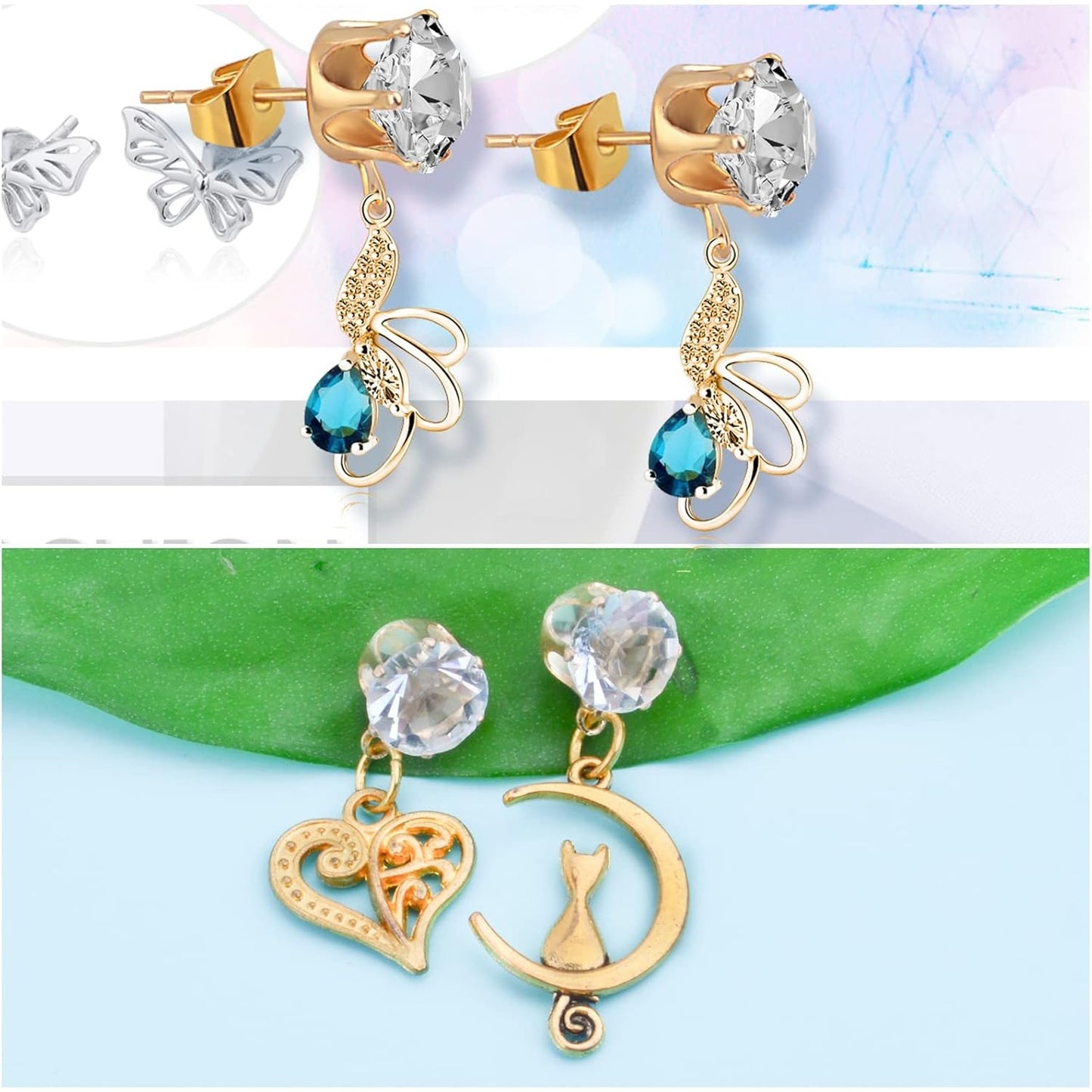 60pcs Rhinestone Earrings Posts with Loop Hypoallergenic Crystal Earring Studs and 60pcs Butterfly Earring Backs for DIY Jewelry Making Accessories, KC Golden